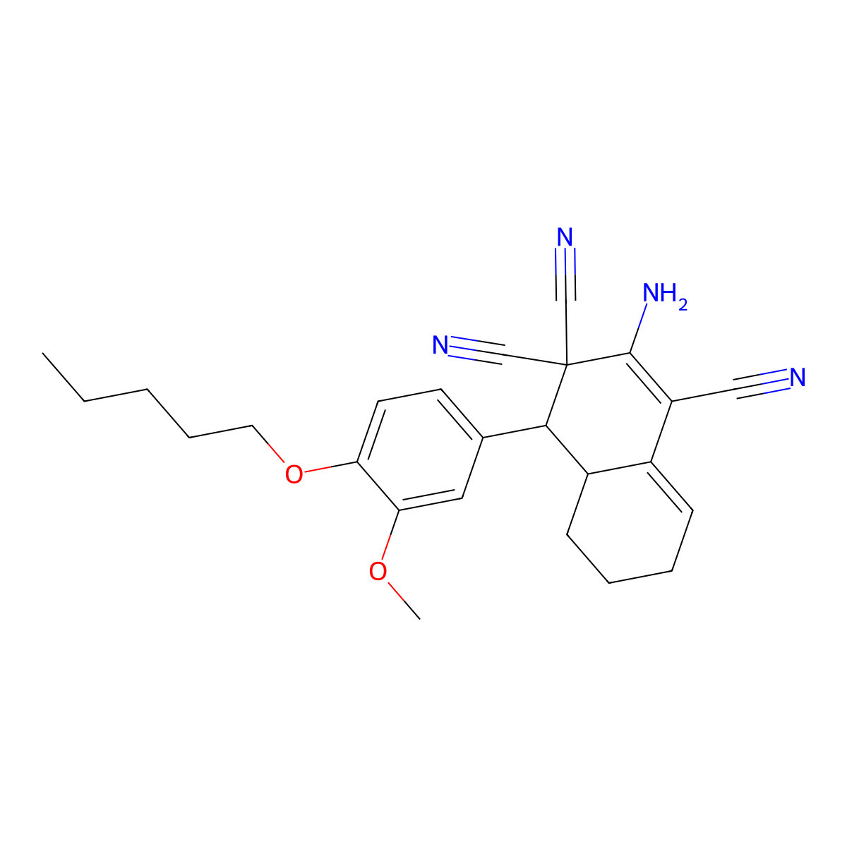 2-amino-4-(3-methoxy-4-pentoxyphenyl)-4a,5,6,7-tetrahydro-4H-naphthalene-1,3,3-tricarbonitrile molecular structure, CAS 445266-40-0