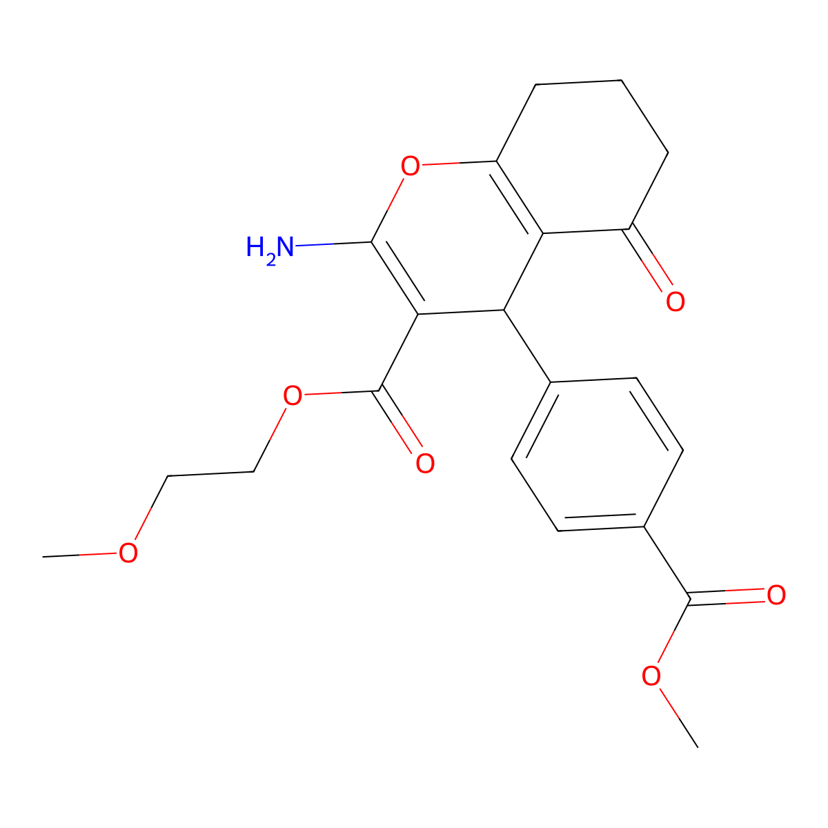 2-methoxyethyl 2-amino-4-[4-(methoxycarbonyl)phenyl]-5-oxo-5,6,7,8-tetrahydro-4H-chromene-3-carboxylate molecular structure, CAS 445266-45-5