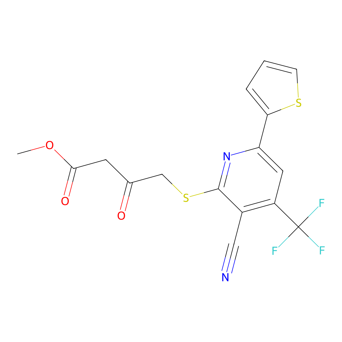 Methyl 4-[3-cyano-6-thiophen-2-yl-4-(trifluoromethyl)pyridin-2-yl]sulfanyl-3-oxobutanoate molecular structure, CAS 445266-57-9