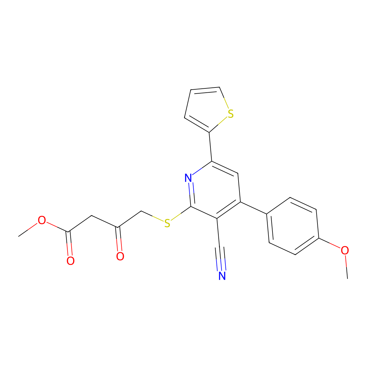 Methyl 4-[3-cyano-4-(4-methoxyphenyl)-6-thiophen-2-ylpyridin-2-yl]sulfanyl-3-oxobutanoate molecular structure, CAS 445266-59-1