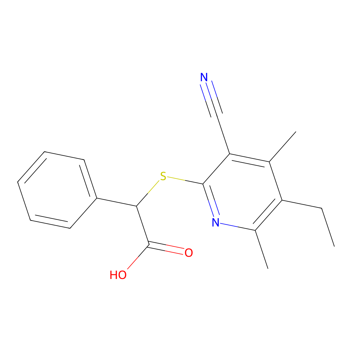 [(3-Cyano-5-ethyl-4,6-dimethylpyridin-2-yl)sulfanyl](phenyl)acetic acid molecular structure, CAS 445266-81-9