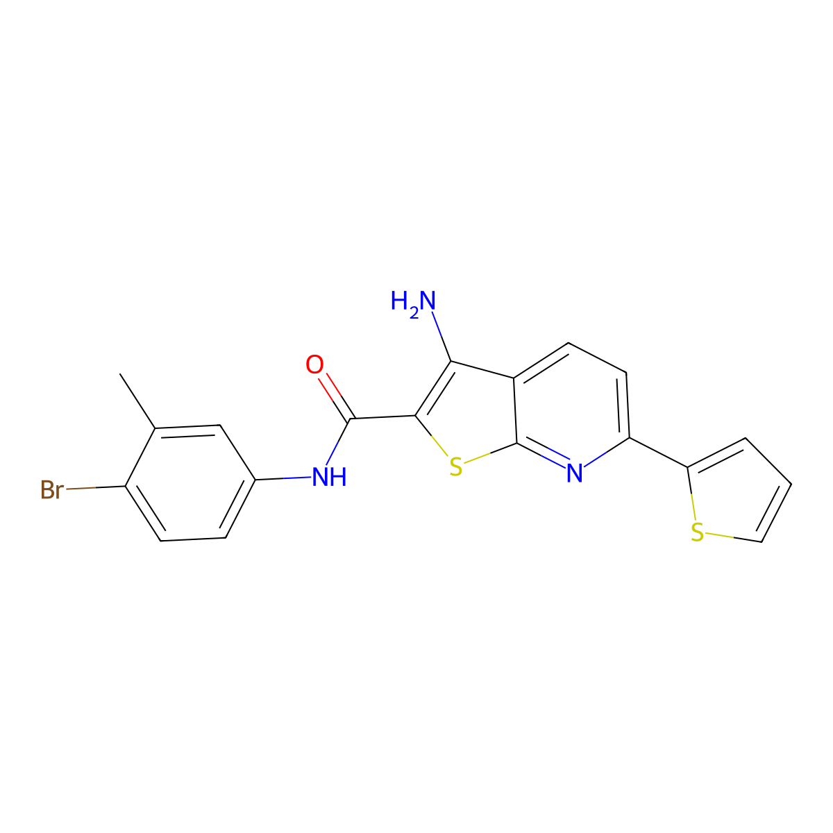 3-amino-N-(4-bromo-3-methylphenyl)-6-(2-thienyl)thieno[2,3-b]pyridine-2-carboxamide molecular structure, CAS 445266-86-4