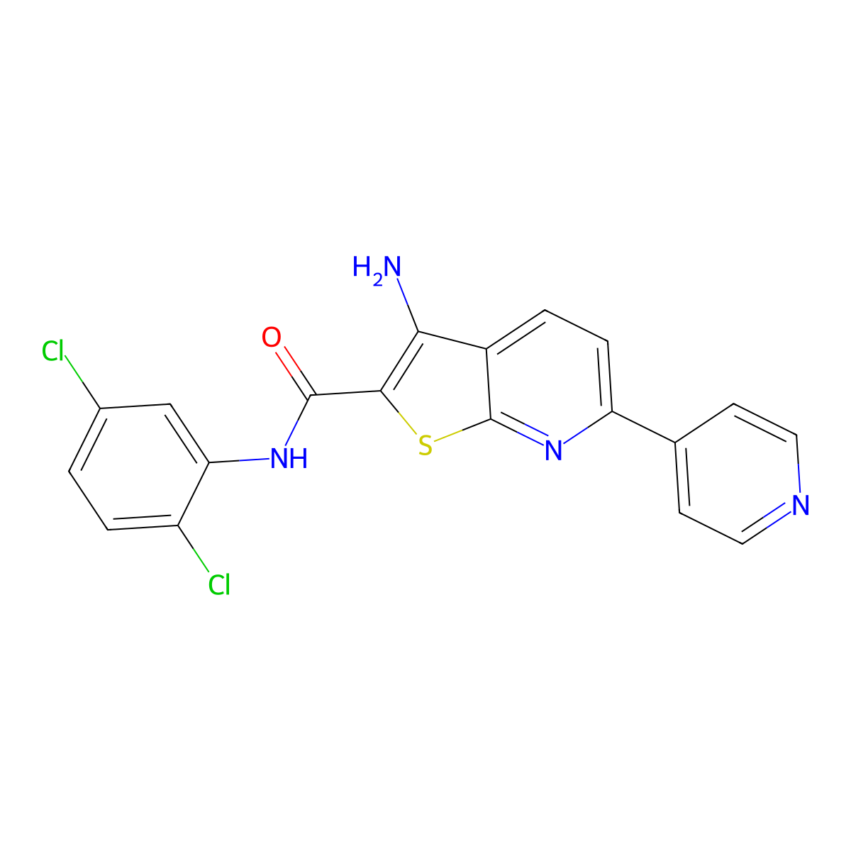3-amino-N-(2,5-dichlorophenyl)-6-(4-pyridinyl)thieno[2,3-b]pyridine-2-carboxamide molecular structure, CAS 445267-30-1