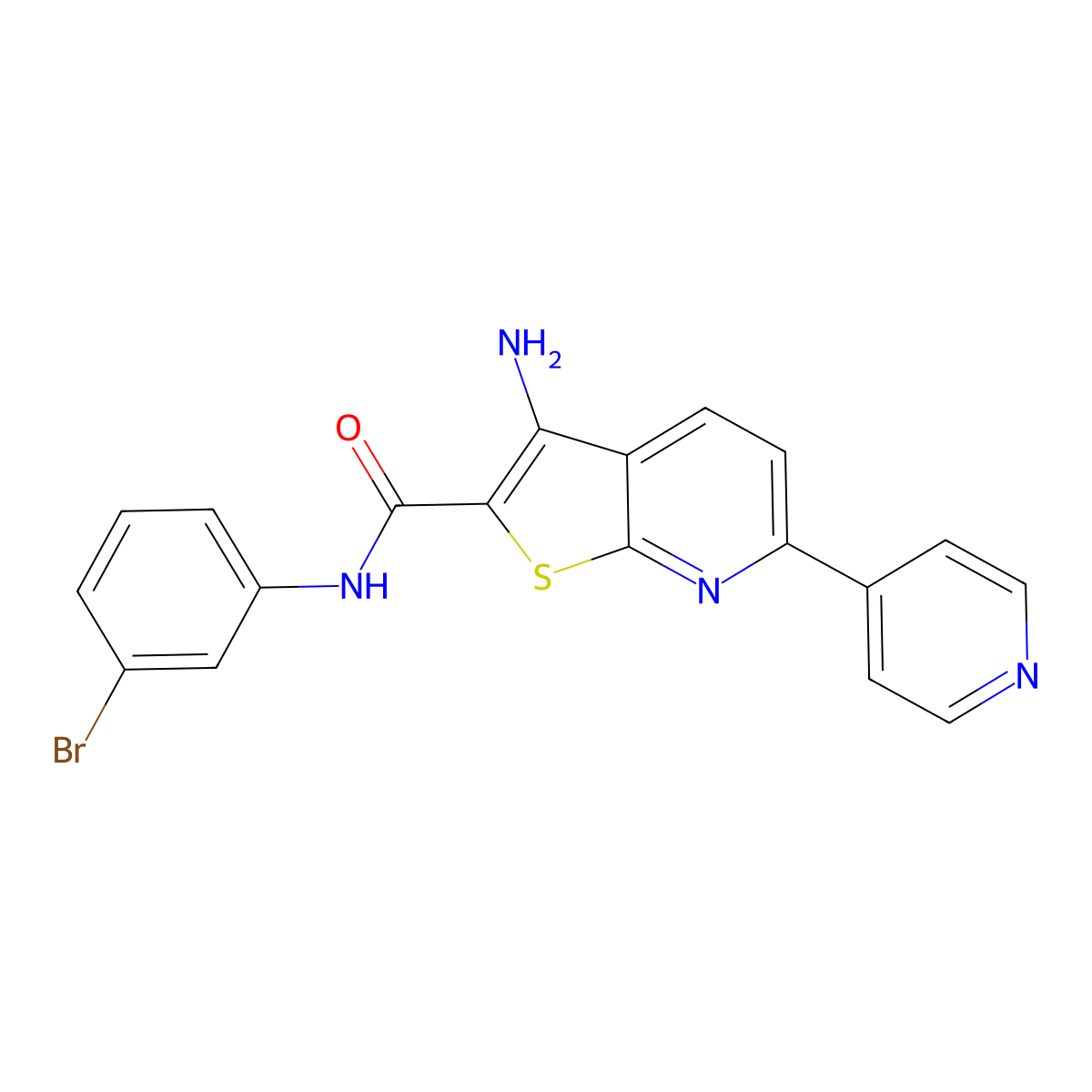 3-amino-N-(3-bromophenyl)-6-(4-pyridinyl)thieno[2,3-b]pyridine-2-carboxamide molecular structure, CAS 445267-35-6