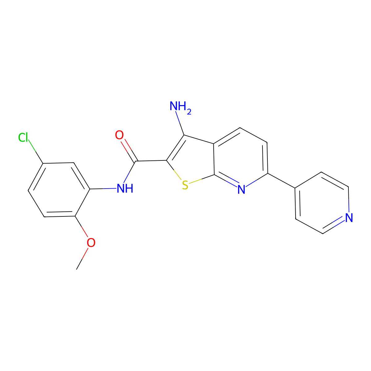3-amino-N-(5-chloro-2-methoxyphenyl)-6-(pyridin-4-yl)thieno[2,3-b]pyridine-2-carboxamide molecular structure, CAS 445267-38-9