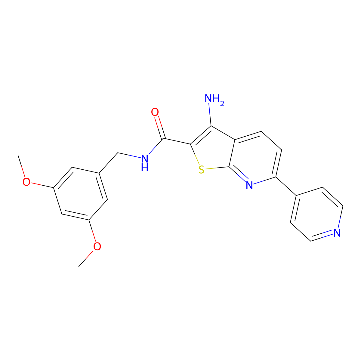 3-amino-N-(3,5-dimethoxybenzyl)-6-(4-pyridinyl)thieno[2,3-b]pyridine-2-carboxamide molecular structure, CAS 445267-42-5
