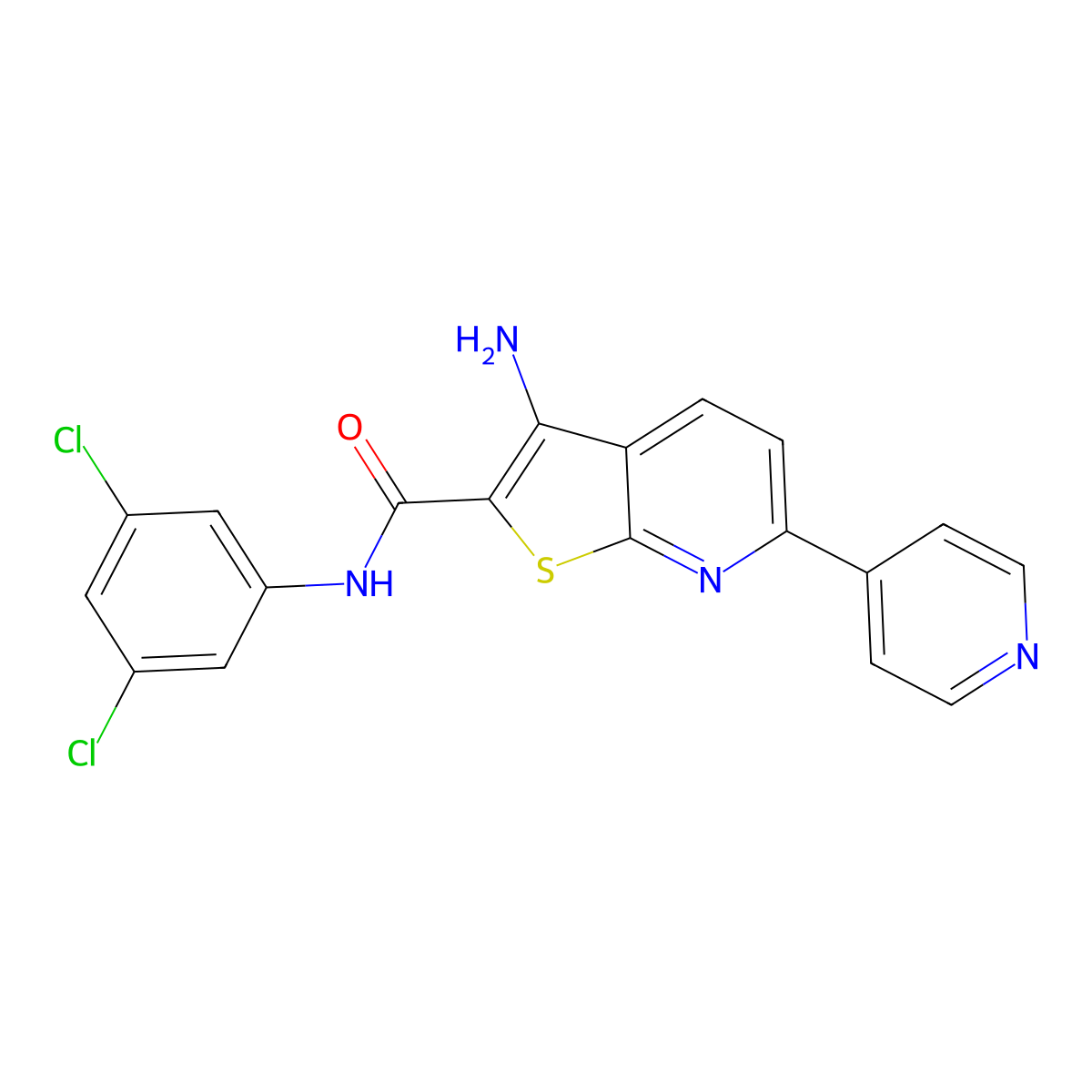 3-amino-N-(3,5-dichlorophenyl)-6-(pyridin-4-yl)thieno[2,3-b]pyridine-2-carboxamide molecular structure, CAS 445267-47-0