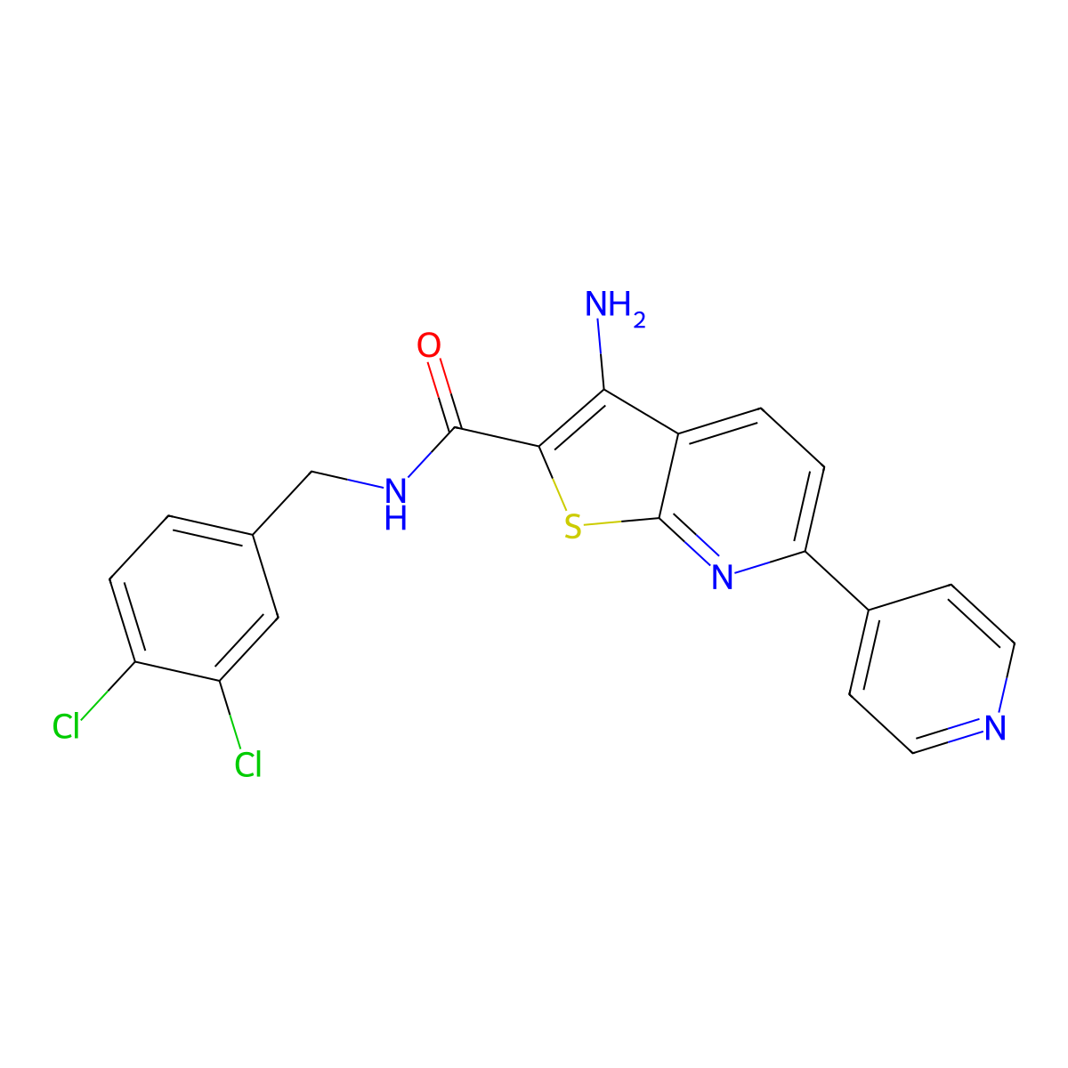 3-amino-N-(3,4-dichlorobenzyl)-6-(pyridin-4-yl)thieno[2,3-b]pyridine-2-carboxamide molecular structure, CAS 445267-48-1
