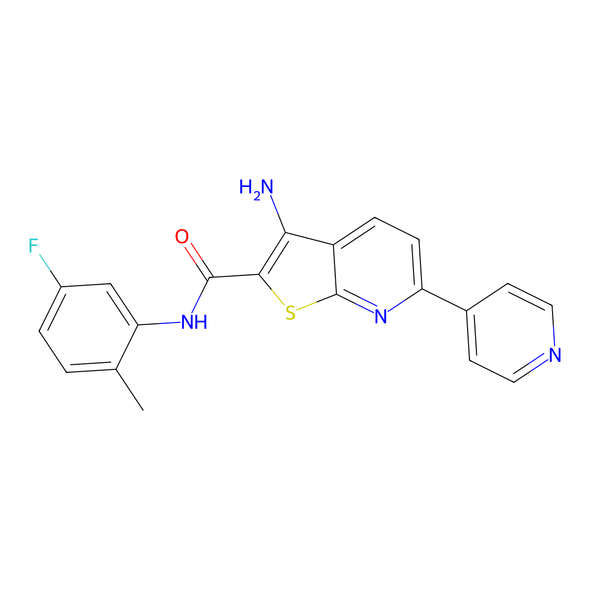 3-amino-N-(5-fluoro-2-methylphenyl)-6-(4-pyridinyl)thieno[2,3-b]pyridine-2-carboxamide molecular structure, CAS 445267-49-2