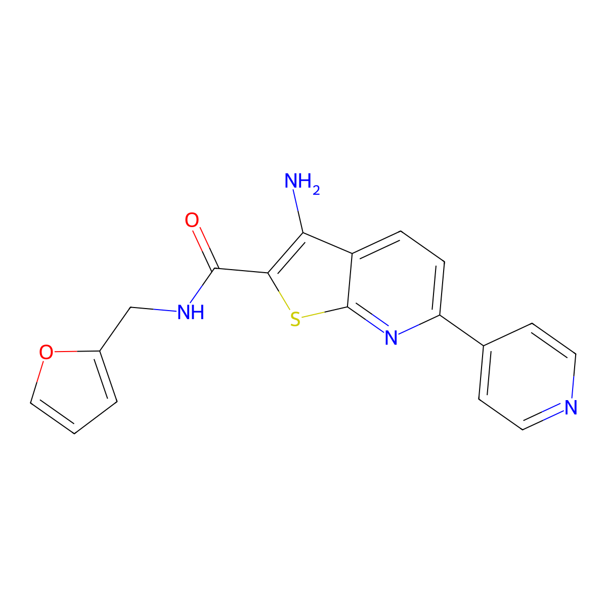 3-amino-N-(furan-2-ylmethyl)-6-pyridin-4-ylthieno[2,3-b]pyridine-2-carboxamide molecular structure, CAS 445267-50-5