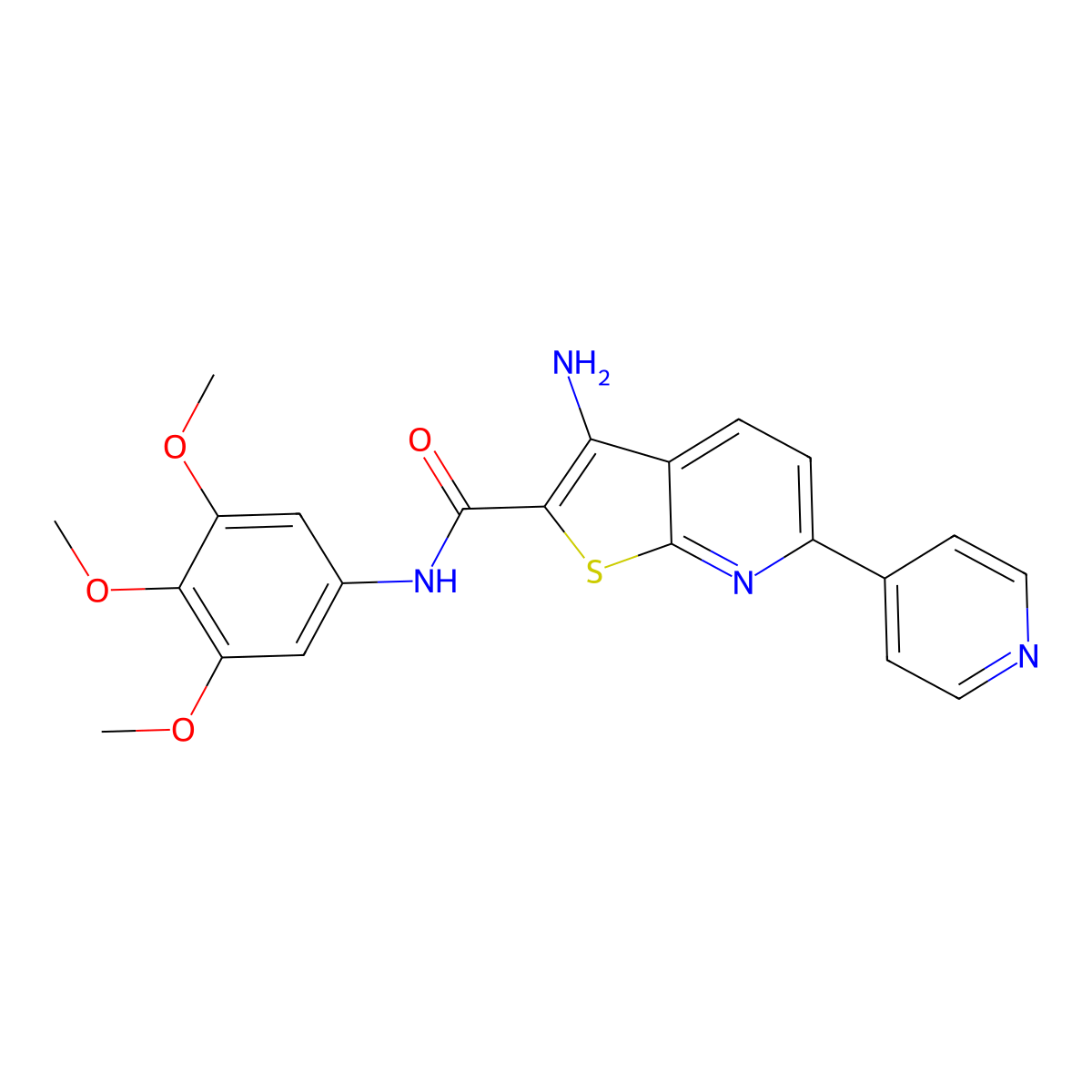 3-amino-6-(pyridin-4-yl)-N-(3,4,5-trimethoxyphenyl)thieno[2,3-b]pyridine-2-carboxamide molecular structure, CAS 445267-51-6