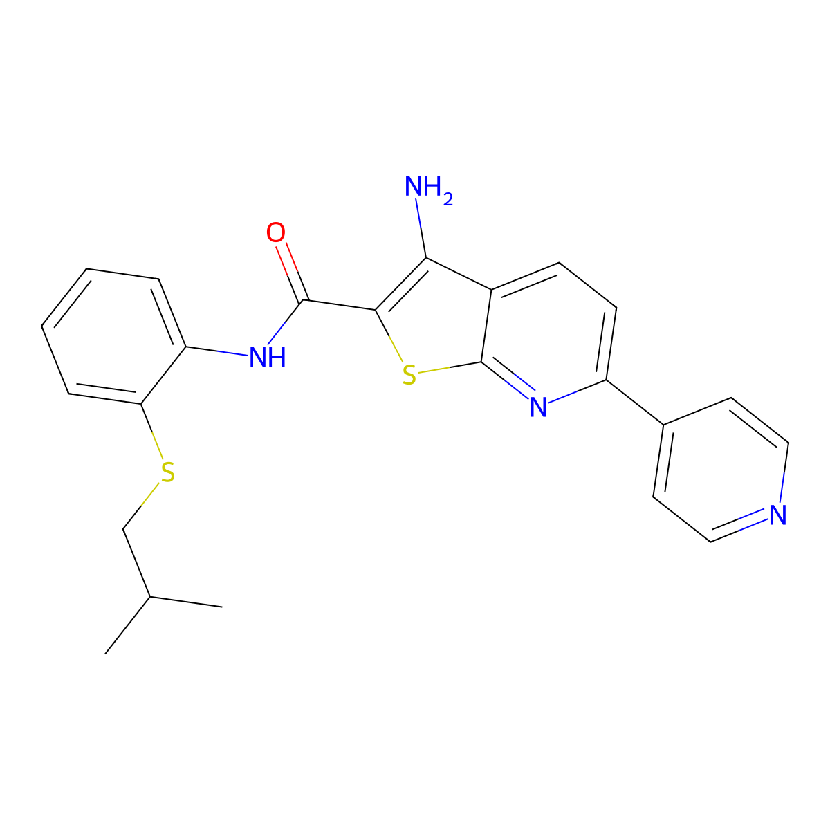 3-amino-N-[2-(isobutylsulfanyl)phenyl]-6-(4-pyridinyl)thieno[2,3-b]pyridine-2-carboxamide molecular structure, CAS 445267-56-1