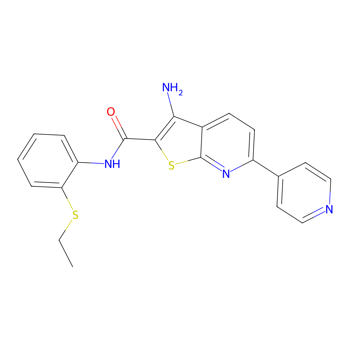 3-amino-N-(2-ethylsulfanylphenyl)-6-pyridin-4-ylthieno[2,3-b]pyridine-2-carboxamide molecular structure, CAS 445267-57-2