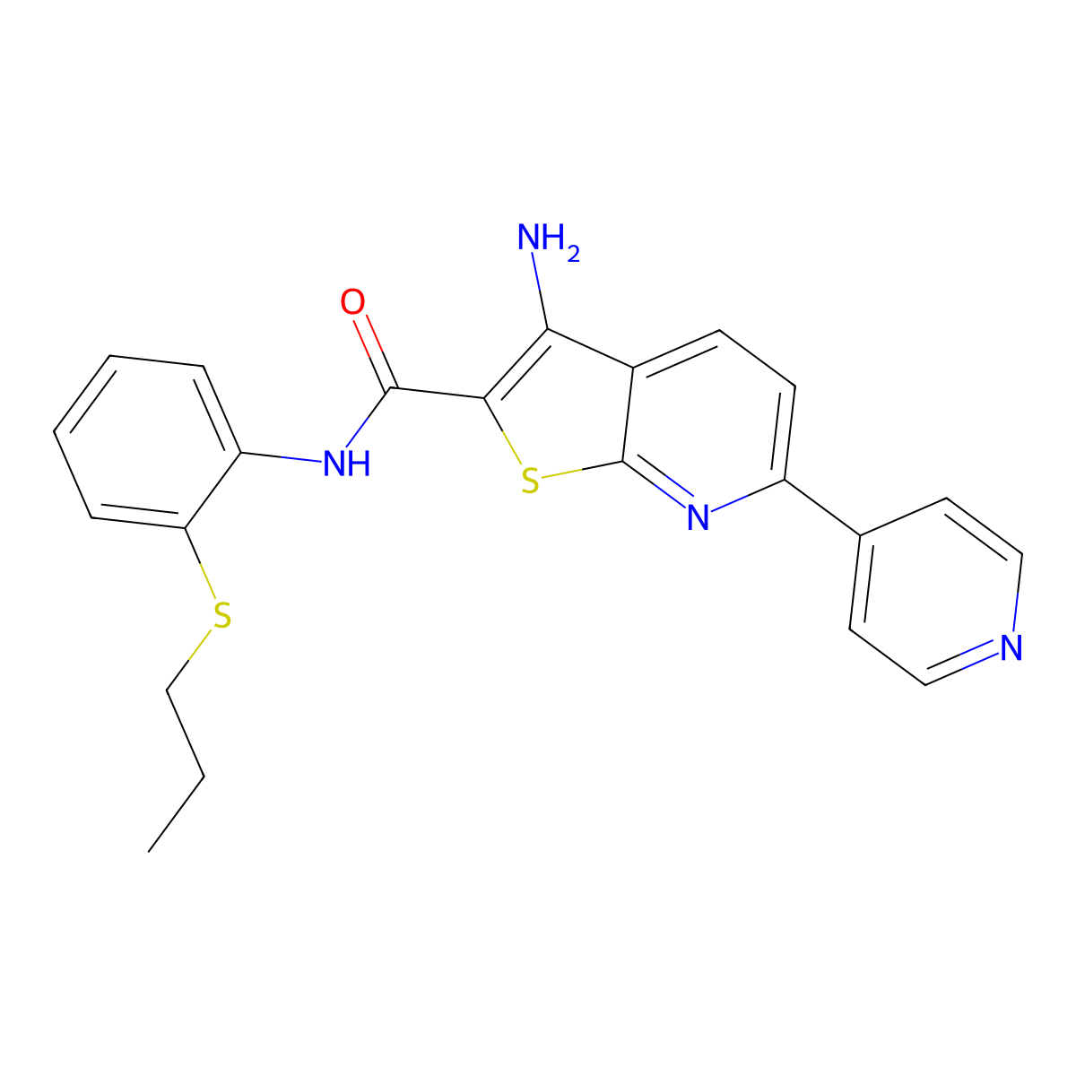3-amino-N-[2-(propylsulfanyl)phenyl]-6-(4-pyridinyl)thieno[2,3-b]pyridine-2-carboxamide molecular structure, CAS 445267-58-3