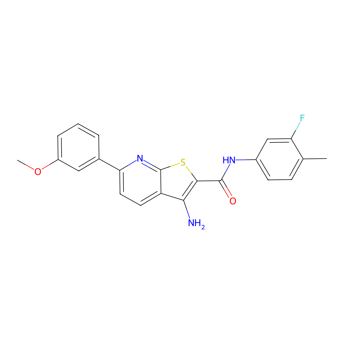 3-amino-N-(3-fluoro-4-methylphenyl)-6-(3-methoxyphenyl)thieno[2,3-b]pyridine-2-carboxamide molecular structure, CAS 445267-72-1