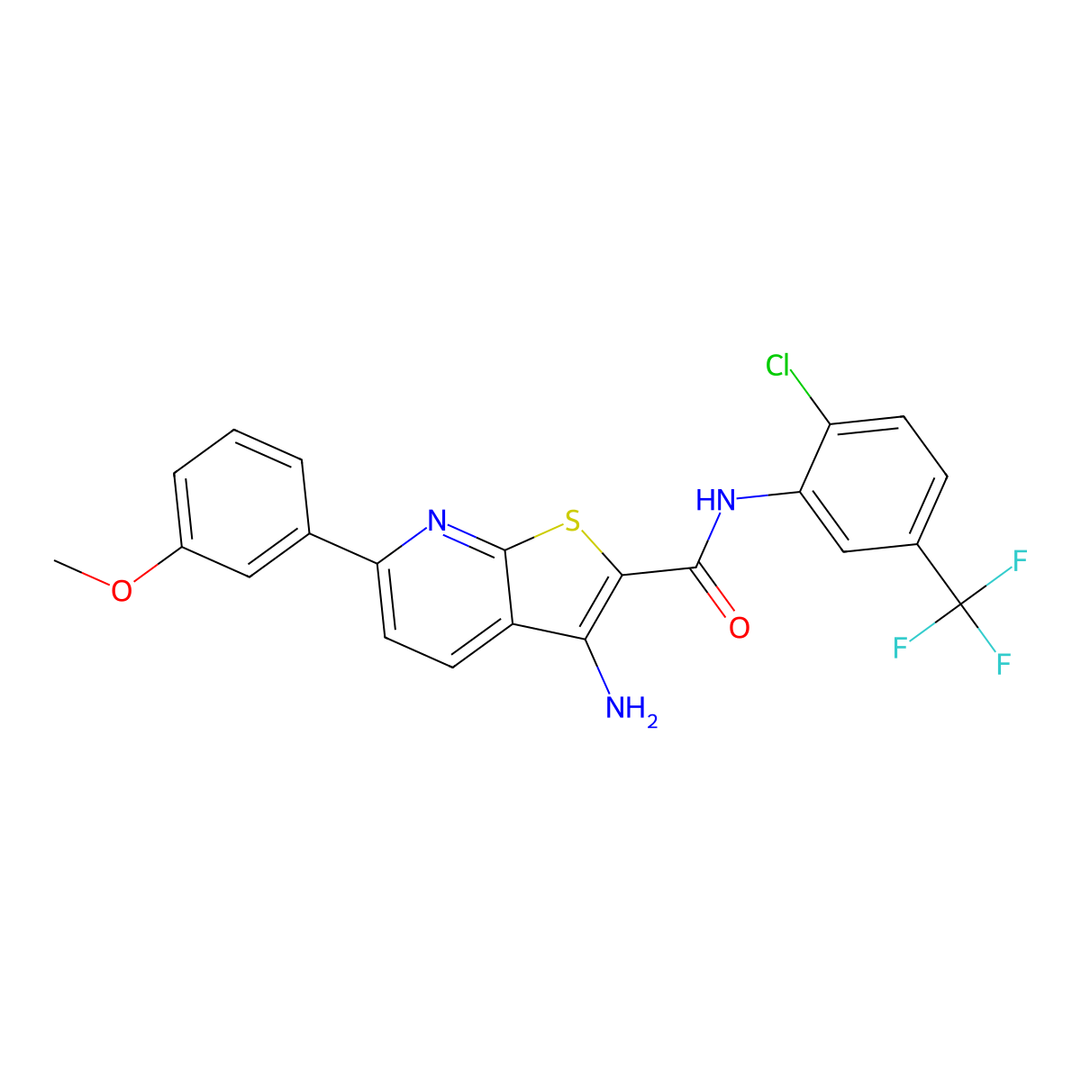 3-amino-N-[2-chloro-5-(trifluoromethyl)phenyl]-6-(3-methoxyphenyl)thieno[2,3-b]pyridine-2-carboxamide molecular structure, CAS 445267-80-1
