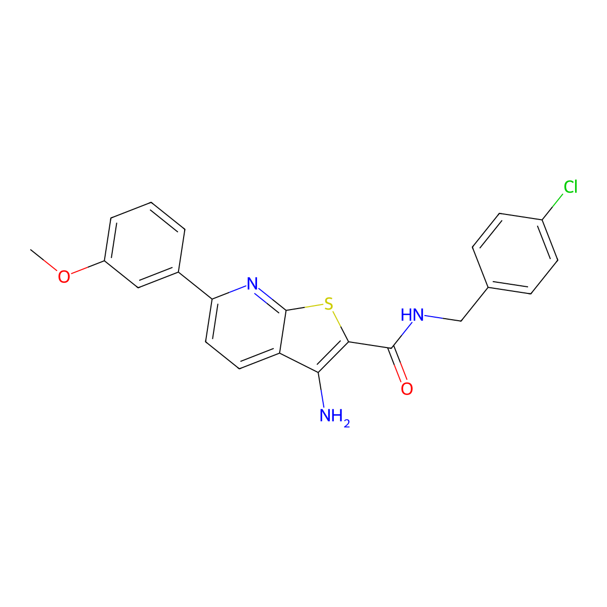3-amino-N-(4-chlorobenzyl)-6-(3-methoxyphenyl)thieno(2,3-b)pyridine-2-carboxamide molecular structure, CAS 445267-82-3