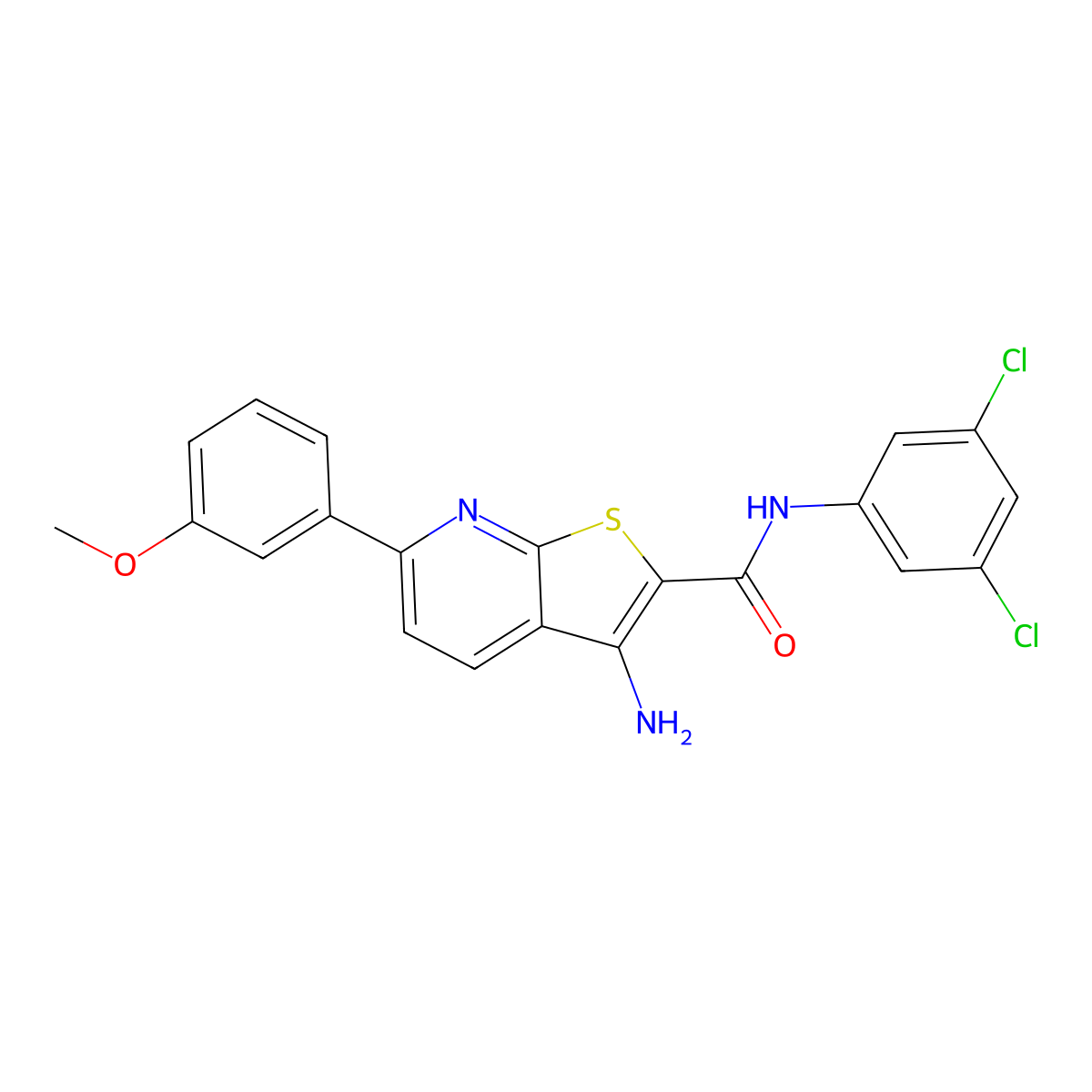 3-amino-N-(3,5-dichlorophenyl)-6-(3-methoxyphenyl)thieno[2,3-b]pyridine-2-carboxamide molecular structure, CAS 445267-85-6