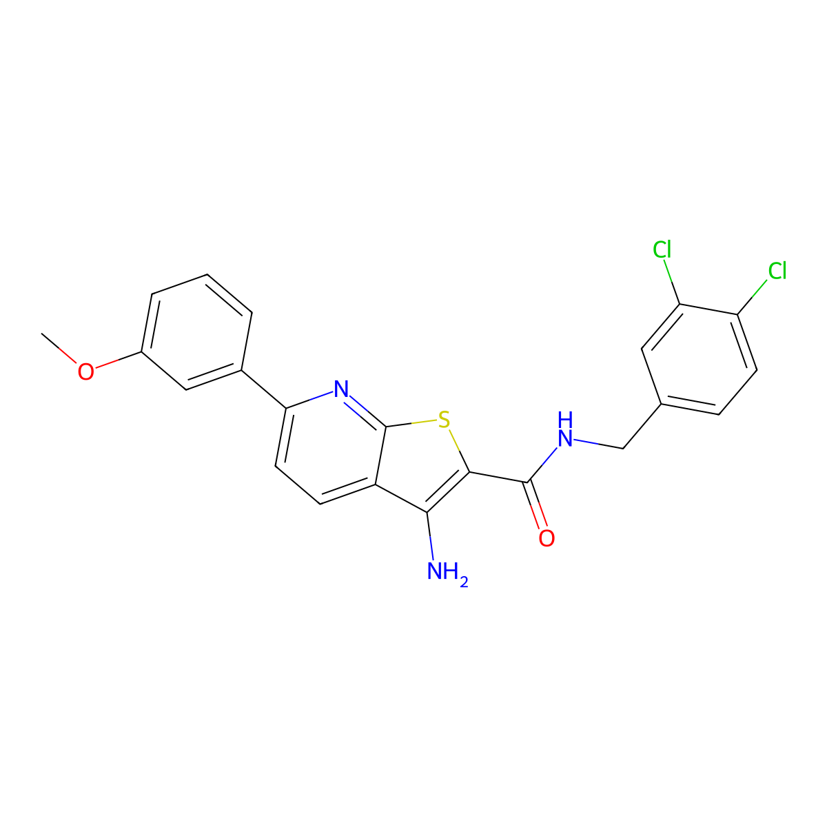 3-amino-N-(3,4-dichlorobenzyl)-6-(3-methoxyphenyl)thieno[2,3-b]pyridine-2-carboxamide molecular structure, CAS 445267-86-7