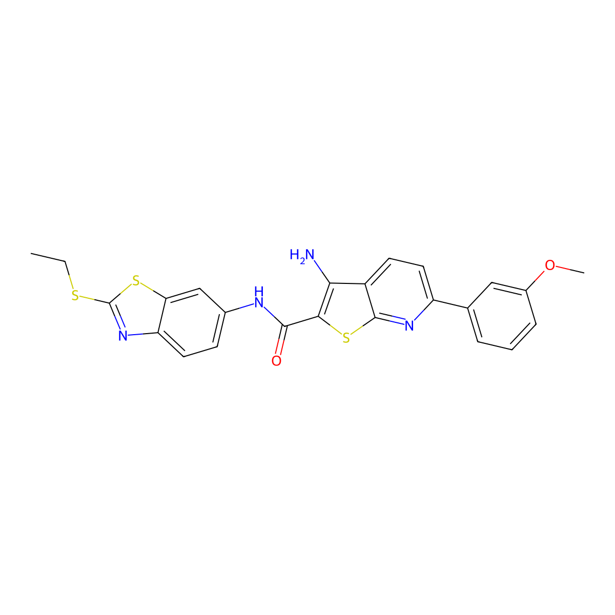 3-amino-N-(2-ethylsulfanyl-1,3-benzothiazol-6-yl)-6-(3-methoxyphenyl)thieno[2,3-b]pyridine-2-carboxamide molecular structure, CAS 445267-90-3