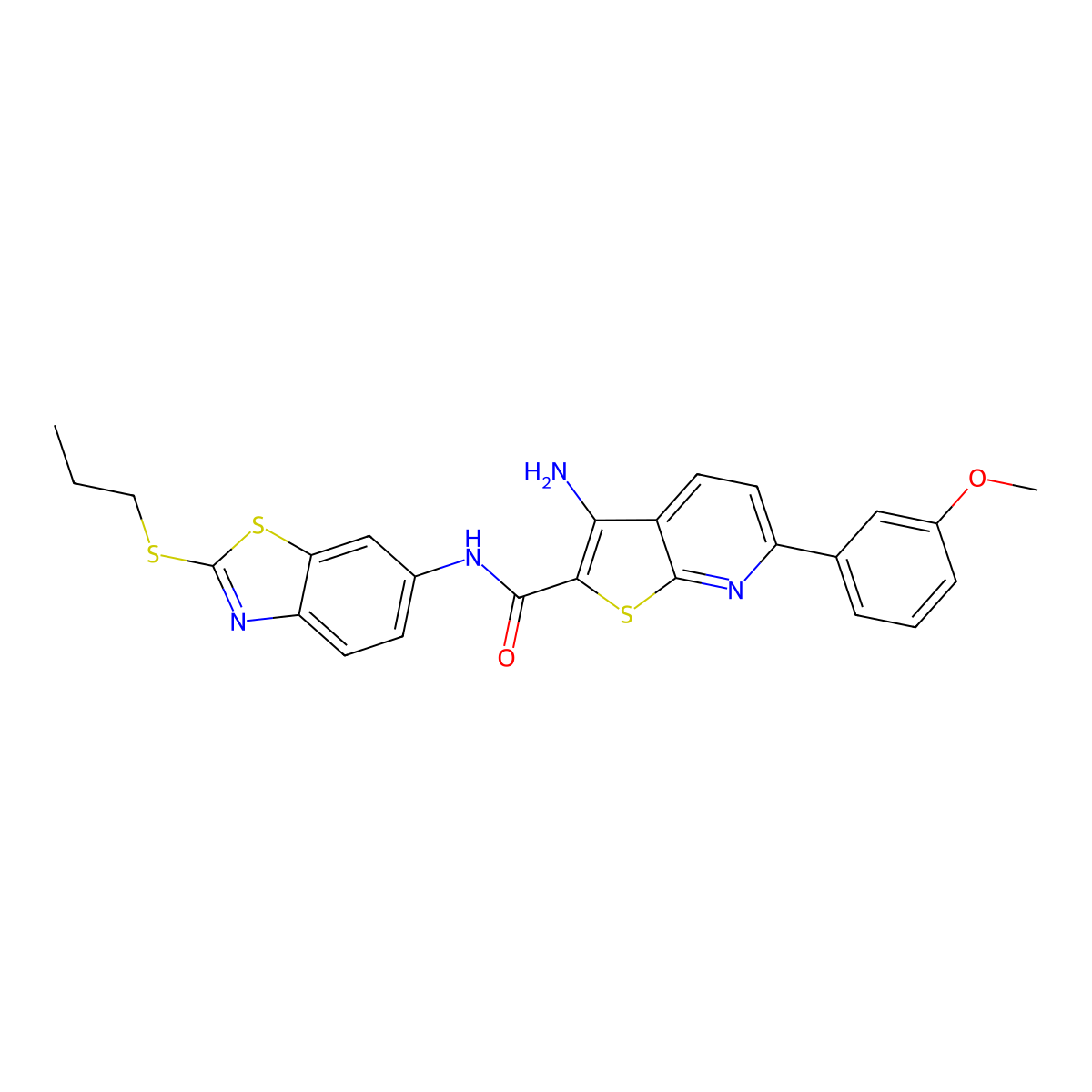 3-amino-6-(3-methoxyphenyl)-N-(2-propylsulfanyl-1,3-benzothiazol-6-yl)thieno[2,3-b]pyridine-2-carboxamide molecular structure, CAS 445267-91-4