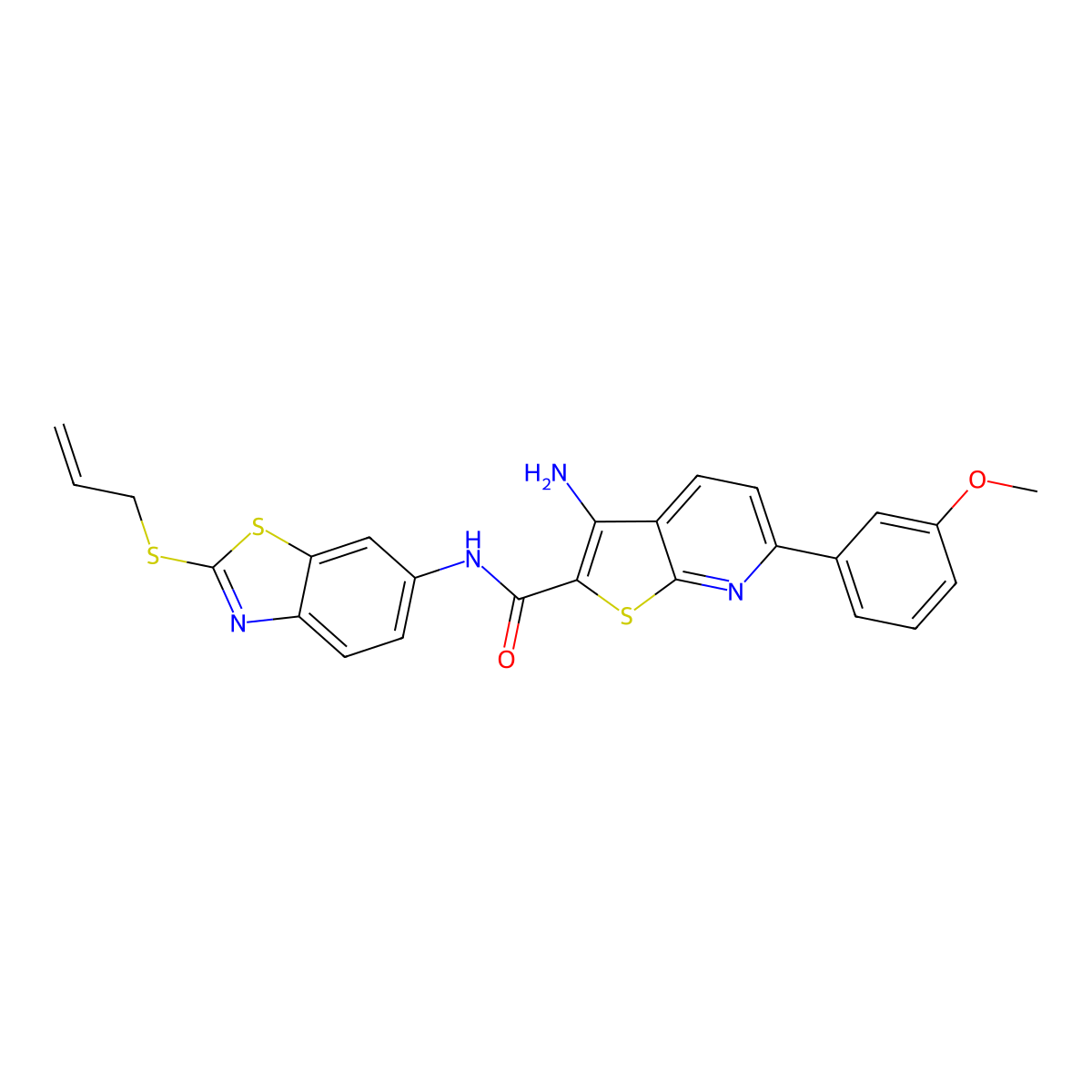 3-amino-6-(3-methoxyphenyl)-N-(2-prop-2-enylsulfanyl-1,3-benzothiazol-6-yl)thieno[2,3-b]pyridine-2-carboxamide molecular structure, CAS 445267-92-5