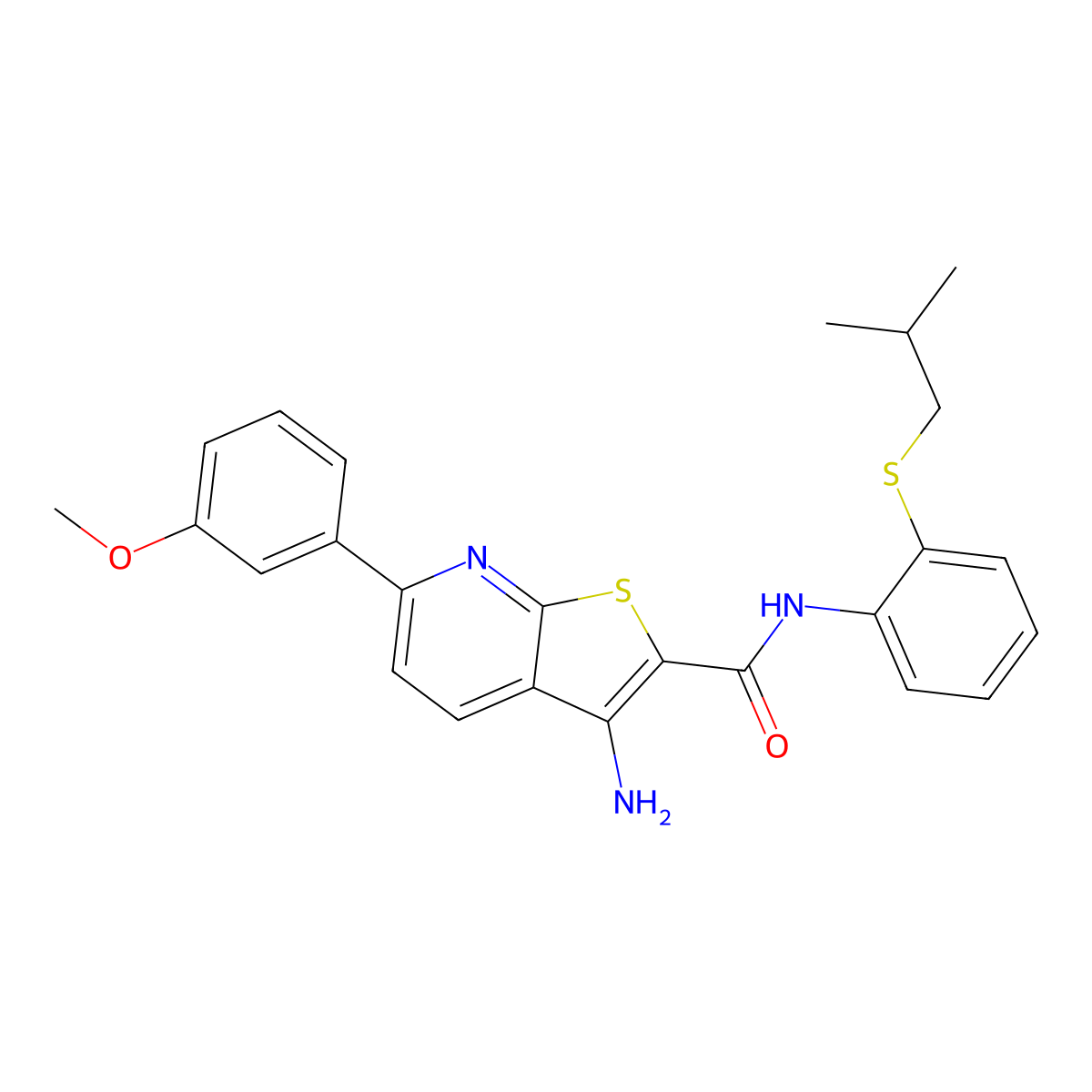 3-amino-6-(3-methoxyphenyl)-N-[2-(2-methylpropylsulfanyl)phenyl]thieno[2,3-b]pyridine-2-carboxamide molecular structure, CAS 445267-94-7