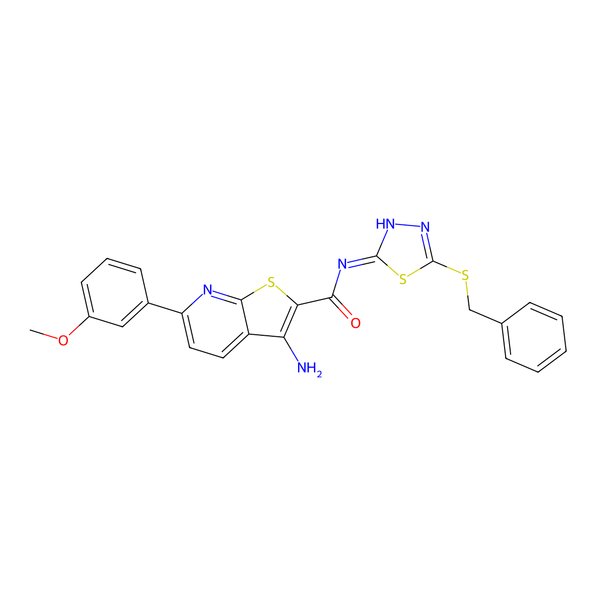 3-amino-N-(5-benzylsulfanyl-1,3,4-thiadiazol-2-yl)-6-(3-methoxyphenyl)thieno[2,3-b]pyridine-2-carboxamide molecular structure, CAS 445267-97-0