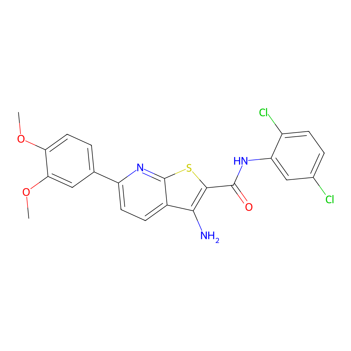 3-amino-N-(2,5-dichlorophenyl)-6-(3,4-dimethoxyphenyl)thieno[2,3-b]pyridine-2-carboxamide molecular structure, CAS 445268-06-4