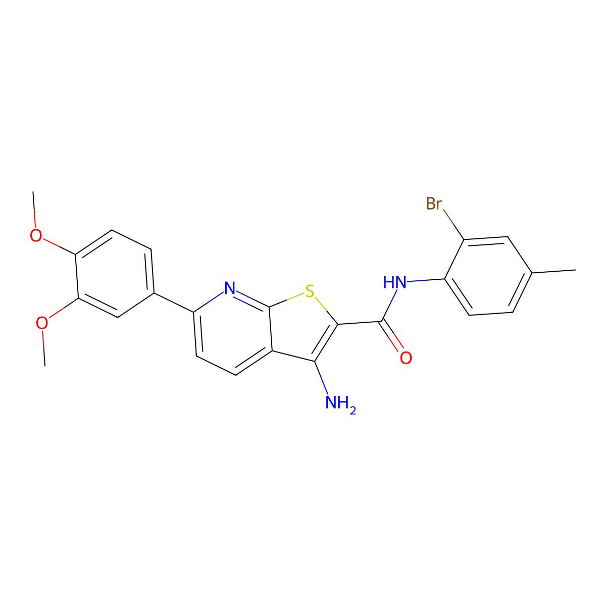 3-amino-N-(2-bromo-4-methylphenyl)-6-(3,4-dimethoxyphenyl)thieno[2,3-b]pyridine-2-carboxamide molecular structure, CAS 445268-09-7