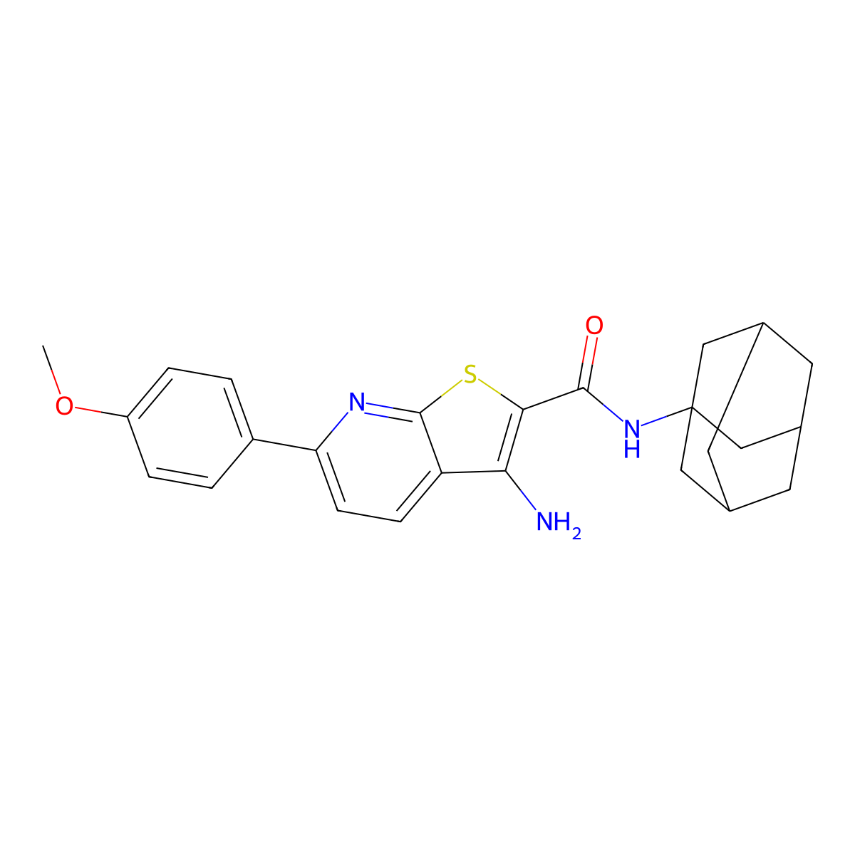 N-(1-adamantyl)-3-amino-6-(4-methoxyphenyl)thieno[2,3-b]pyridine-2-carboxamide molecular structure, CAS 445268-26-8