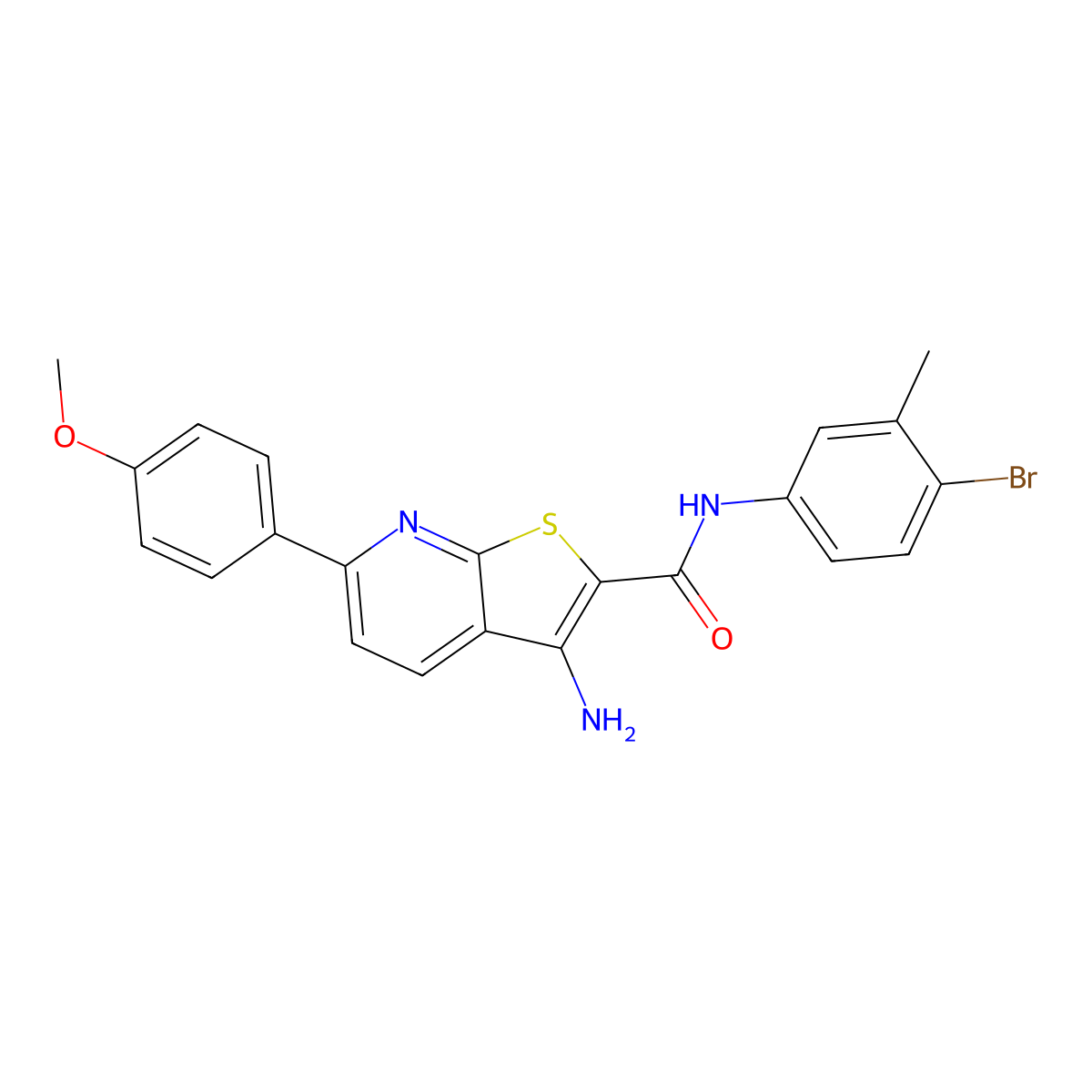 3-amino-N-(4-bromo-3-methylphenyl)-6-(4-methoxyphenyl)thieno[2,3-b]pyridine-2-carboxamide molecular structure, CAS 445268-28-0