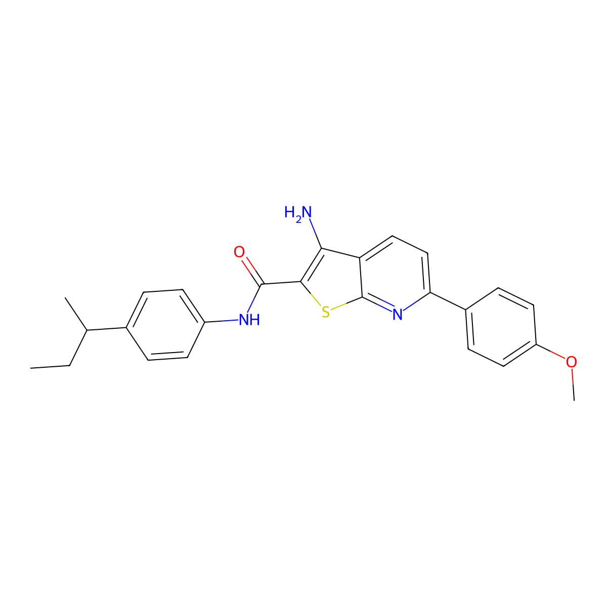 3-amino-N-(4-butan-2-ylphenyl)-6-(4-methoxyphenyl)thieno[2,3-b]pyridine-2-carboxamide molecular structure, CAS 445268-44-0