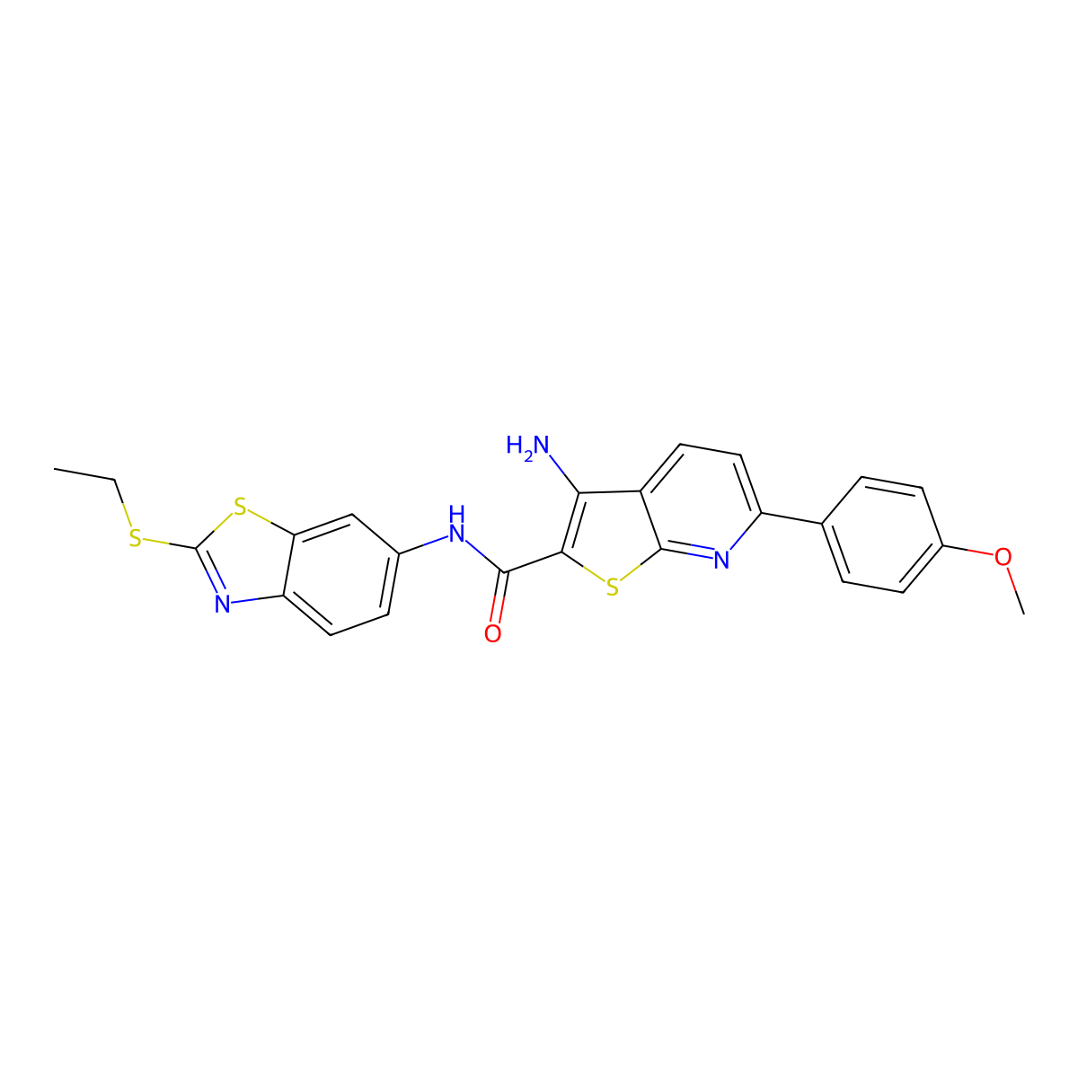 3-amino-N-(2-ethylsulfanyl-1,3-benzothiazol-6-yl)-6-(4-methoxyphenyl)thieno[2,3-b]pyridine-2-carboxamide molecular structure, CAS 445268-70-2