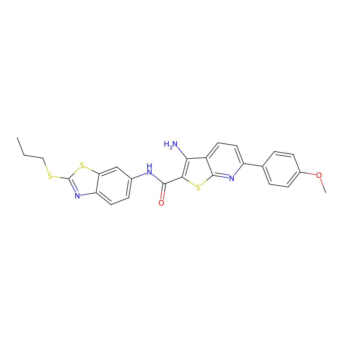 3-amino-6-(4-methoxyphenyl)-N-(2-propylsulfanyl-1,3-benzothiazol-6-yl)thieno[2,3-b]pyridine-2-carboxamide molecular structure, CAS 445268-71-3