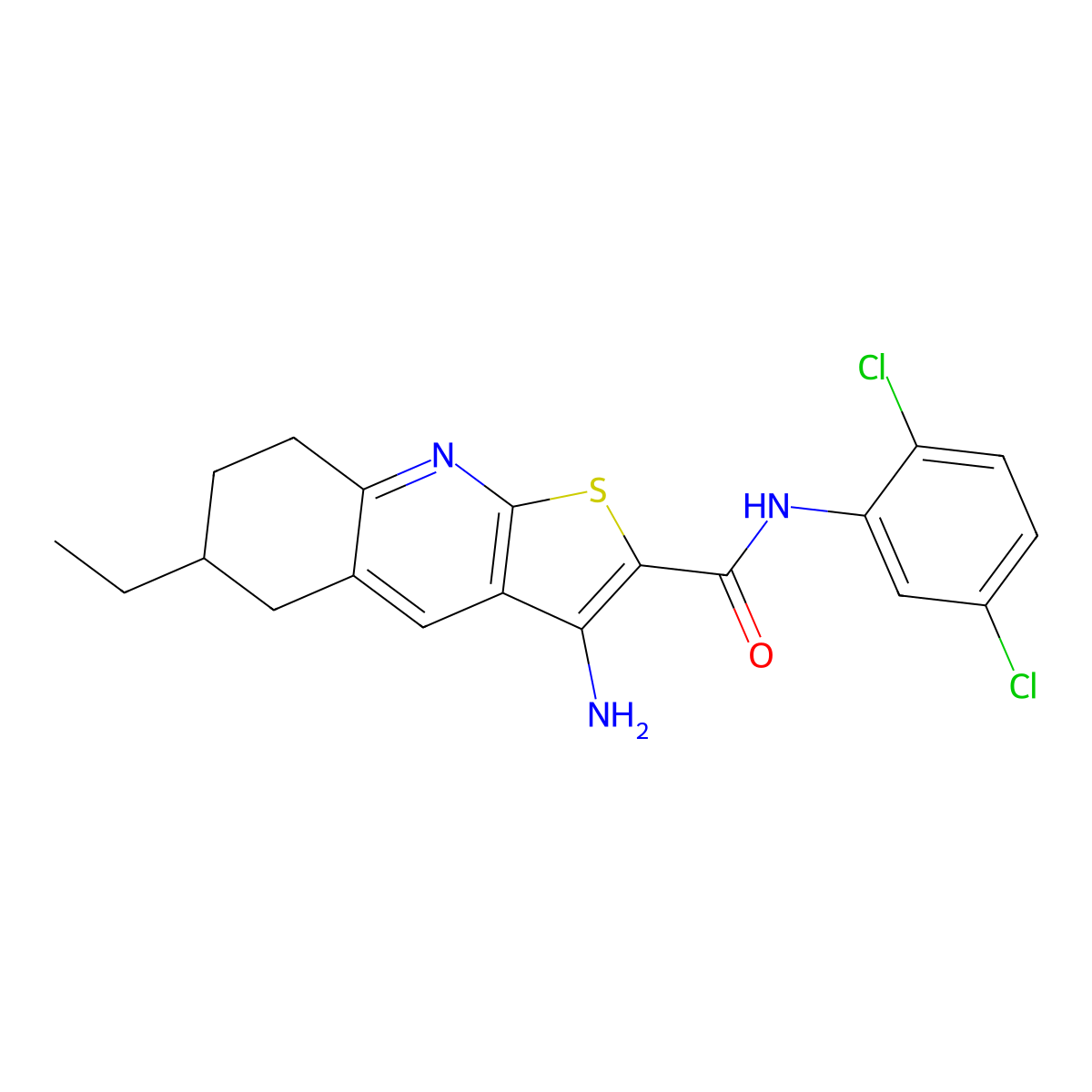 3-amino-N-(2,5-dichlorophenyl)-6-ethyl-5,6,7,8-tetrahydrothieno[2,3-b]quinoline-2-carboxamide molecular structure, CAS 445268-85-9