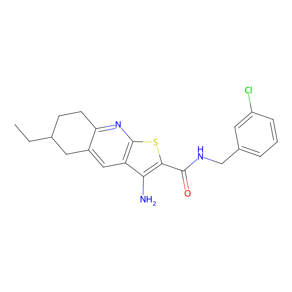 3-amino-N-(3-chlorobenzyl)-6-ethyl-5,6,7,8-tetrahydrothieno[2,3-b]quinoline-2-carboxamide molecular structure, CAS 445268-87-1