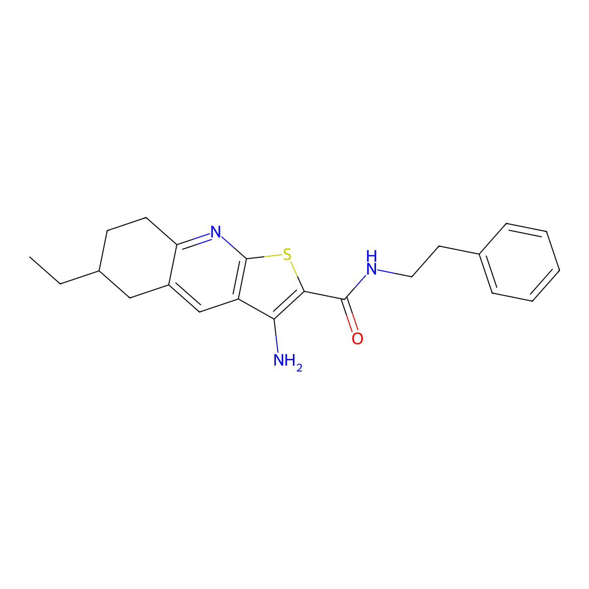 3-amino-6-ethyl-N-phenethyl-5,6,7,8-tetrahydrothieno[2,3-b]quinoline-2-carboxamide molecular structure, CAS 445268-88-2