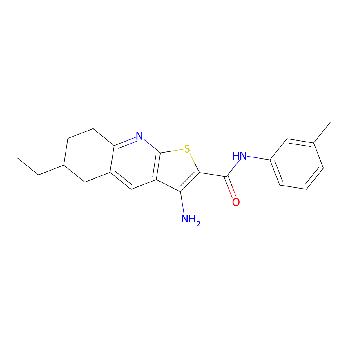 3-amino-6-ethyl-N-(3-methylphenyl)-5,6,7,8-tetrahydrothieno[2,3-b]quinoline-2-carboxamide molecular structure, CAS 445268-89-3