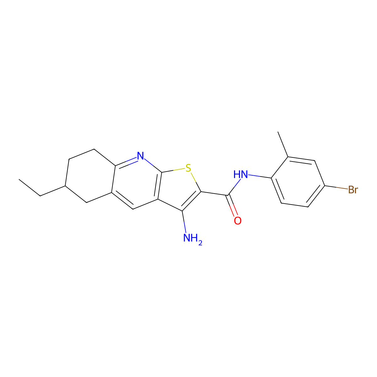 3-amino-N-(4-bromo-2-methylphenyl)-6-ethyl-5,6,7,8-tetrahydrothieno[2,3-b]quinoline-2-carboxamide molecular structure, CAS 445268-90-6
