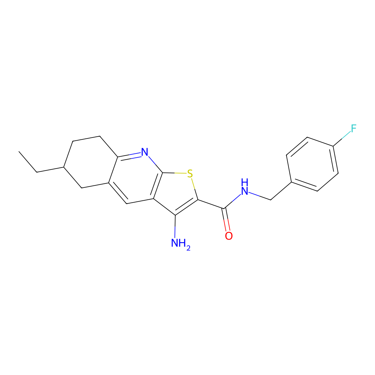 3-amino-6-ethyl-N-(4-fluorobenzyl)-5,6,7,8-tetrahydrothieno[2,3-b]quinoline-2-carboxamide molecular structure, CAS 445268-92-8