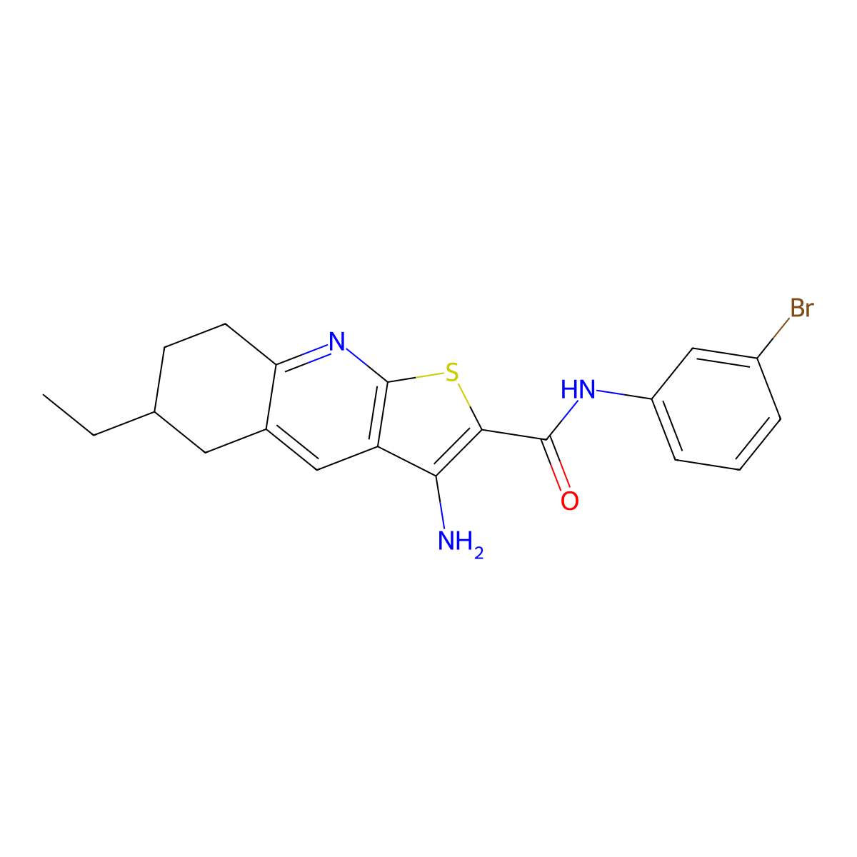 3-amino-N-(3-bromophenyl)-6-ethyl-5,6,7,8-tetrahydrothieno[2,3-b]quinoline-2-carboxamide molecular structure, CAS 445268-93-9