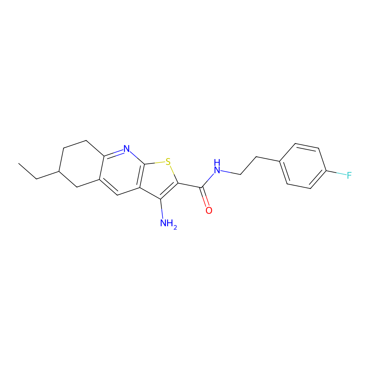 3-amino-6-ethyl-N-[2-(4-fluorophenyl)ethyl]-5,6,7,8-tetrahydrothieno[2,3-b]quinoline-2-carboxamide molecular structure, CAS 445268-94-0