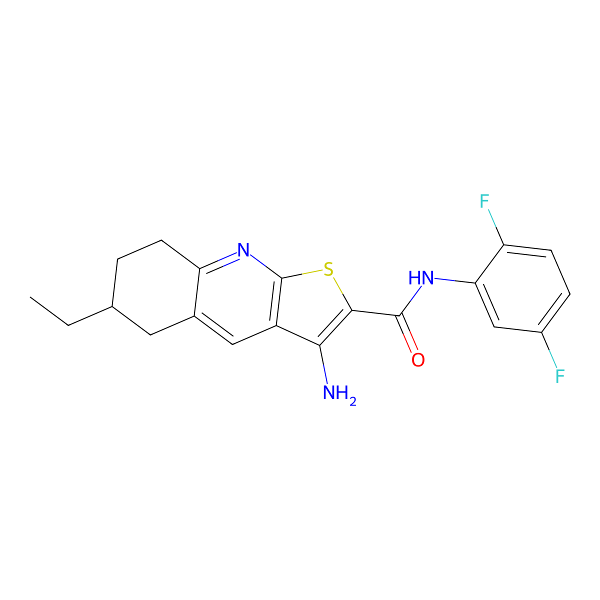 3-amino-N-(2,5-difluorophenyl)-6-ethyl-5,6,7,8-tetrahydrothieno[2,3-b]quinoline-2-carboxamide molecular structure, CAS 445268-97-3