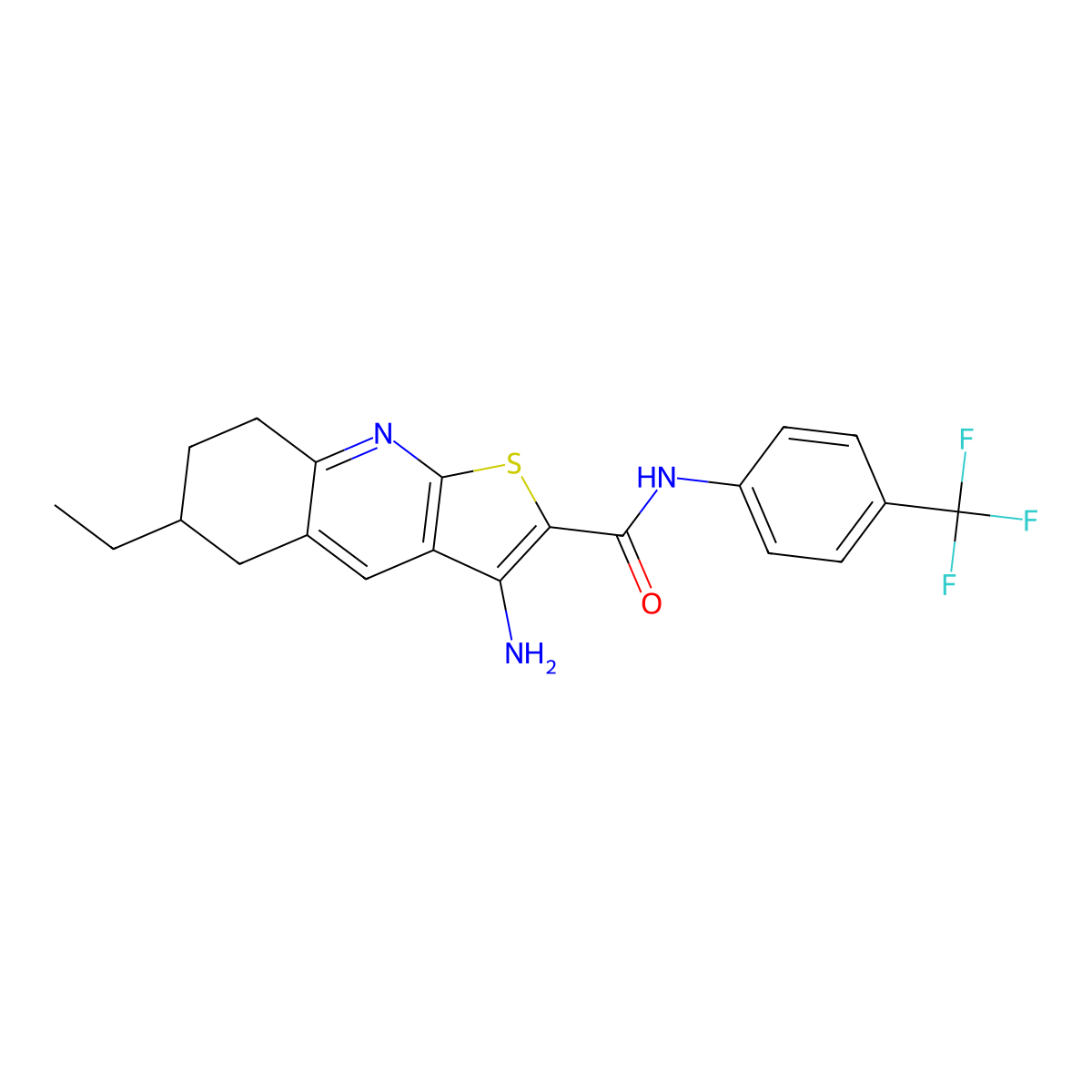 3-amino-6-ethyl-N-[4-(trifluoromethyl)phenyl]-5,6,7,8-tetrahydrothieno[2,3-b]quinoline-2-carboxamide molecular structure, CAS 445268-98-4