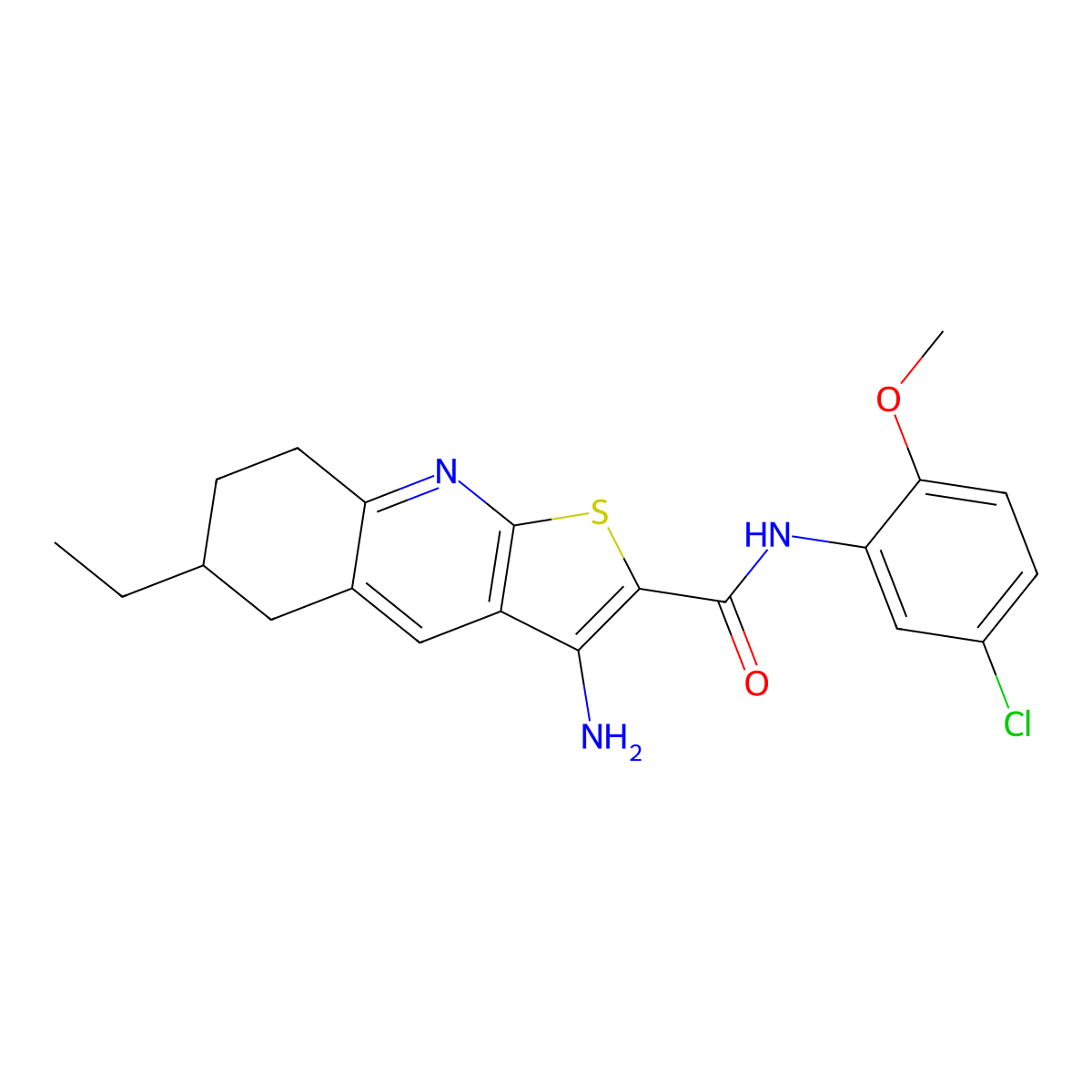 3-amino-N-(5-chloro-2-methoxyphenyl)-6-ethyl-5,6,7,8-tetrahydrothieno[2,3-b]quinoline-2-carboxamide molecular structure, CAS 445268-99-5
