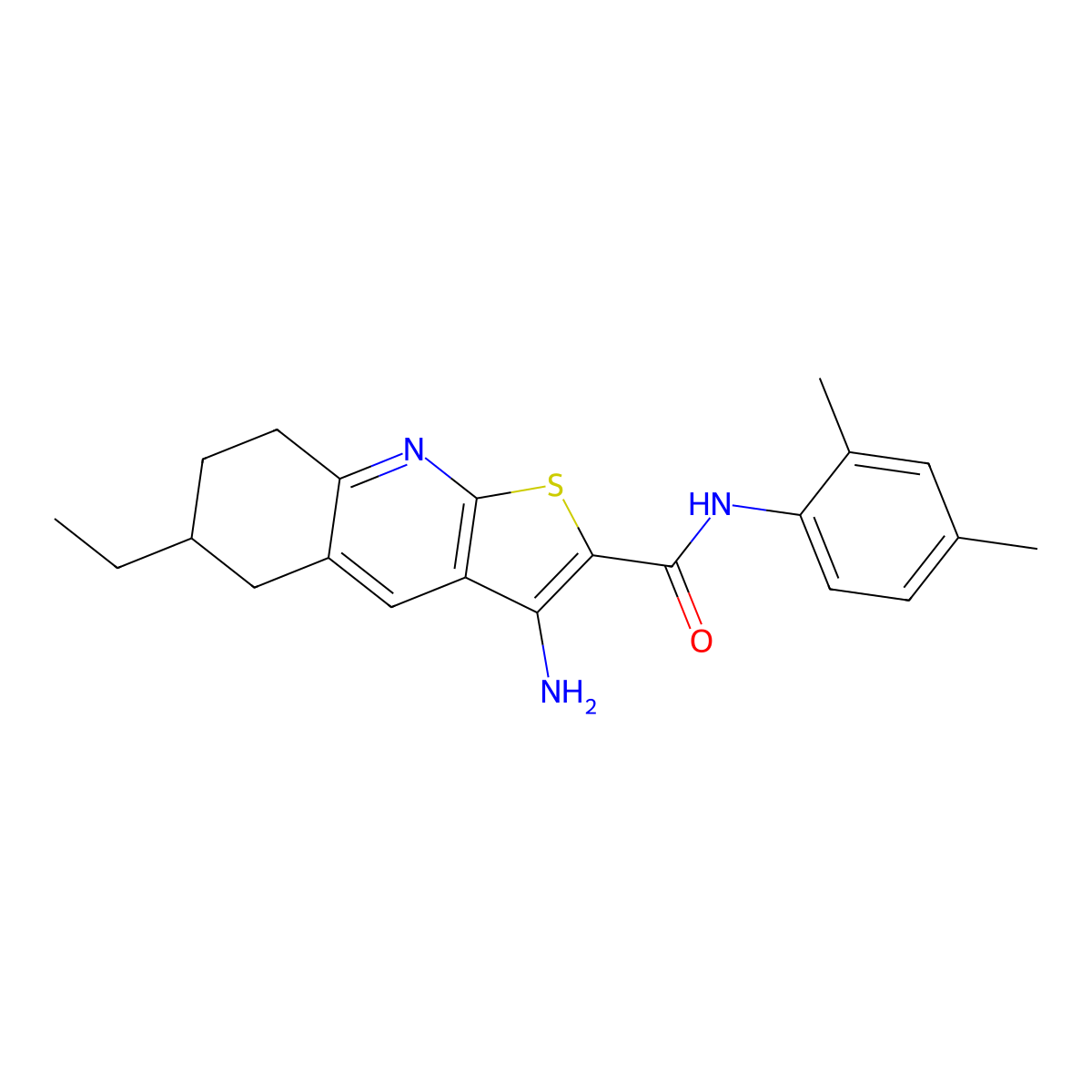 3-amino-N-(2,4-dimethylphenyl)-6-ethyl-5,6,7,8-tetrahydrothieno[2,3-b]quinoline-2-carboxamide molecular structure, CAS 445269-02-3