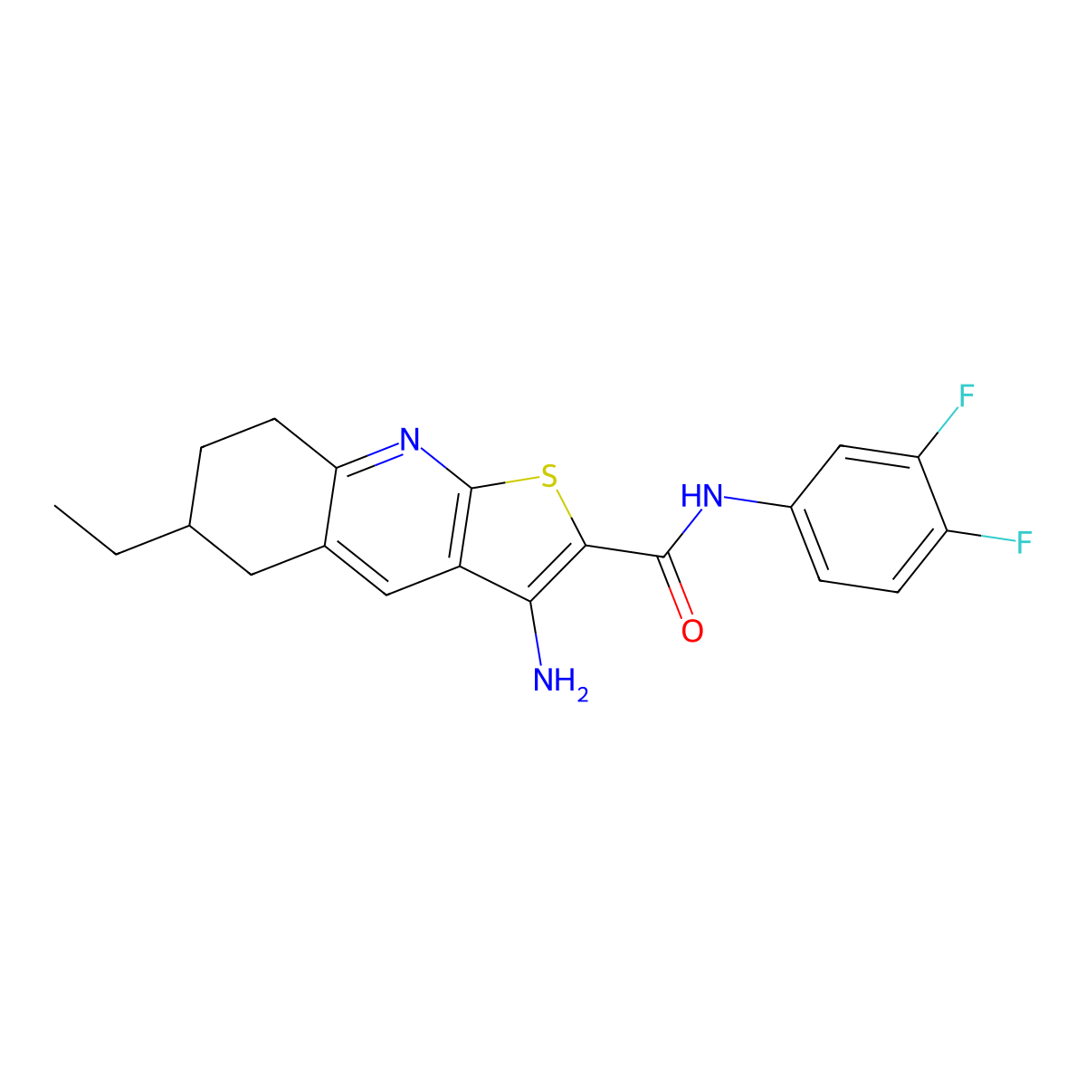 3-amino-N-(3,4-difluorophenyl)-6-ethyl-5,6,7,8-tetrahydrothieno[2,3-b]quinoline-2-carboxamide molecular structure, CAS 445269-03-4