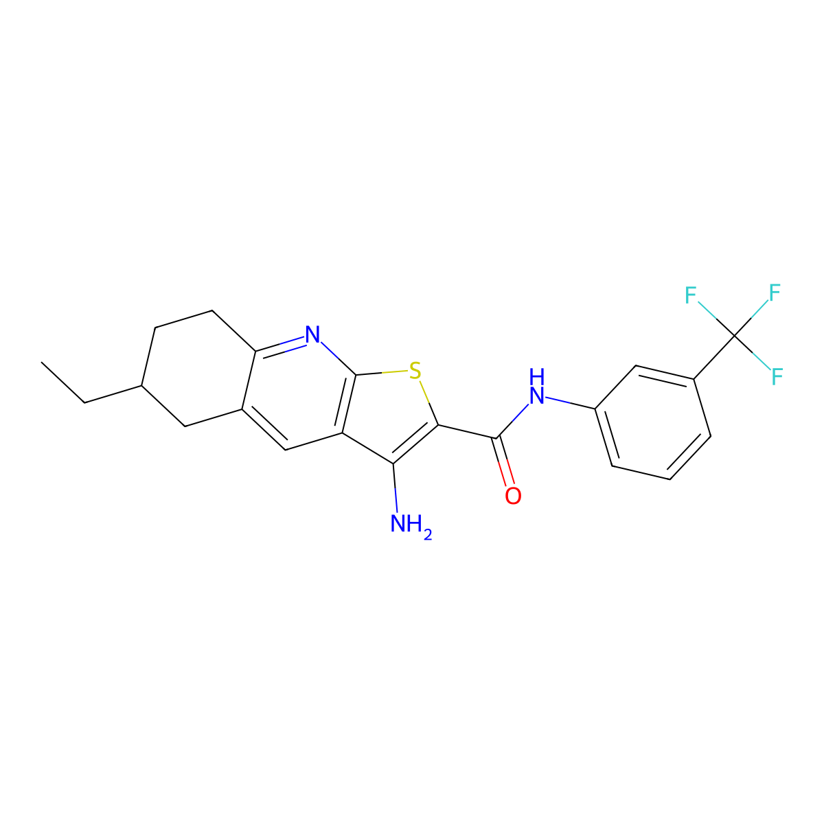 3-amino-6-ethyl-N-[3-(trifluoromethyl)phenyl]-5,6,7,8-tetrahydrothieno[2,3-b]quinoline-2-carboxamide molecular structure, CAS 445269-06-7