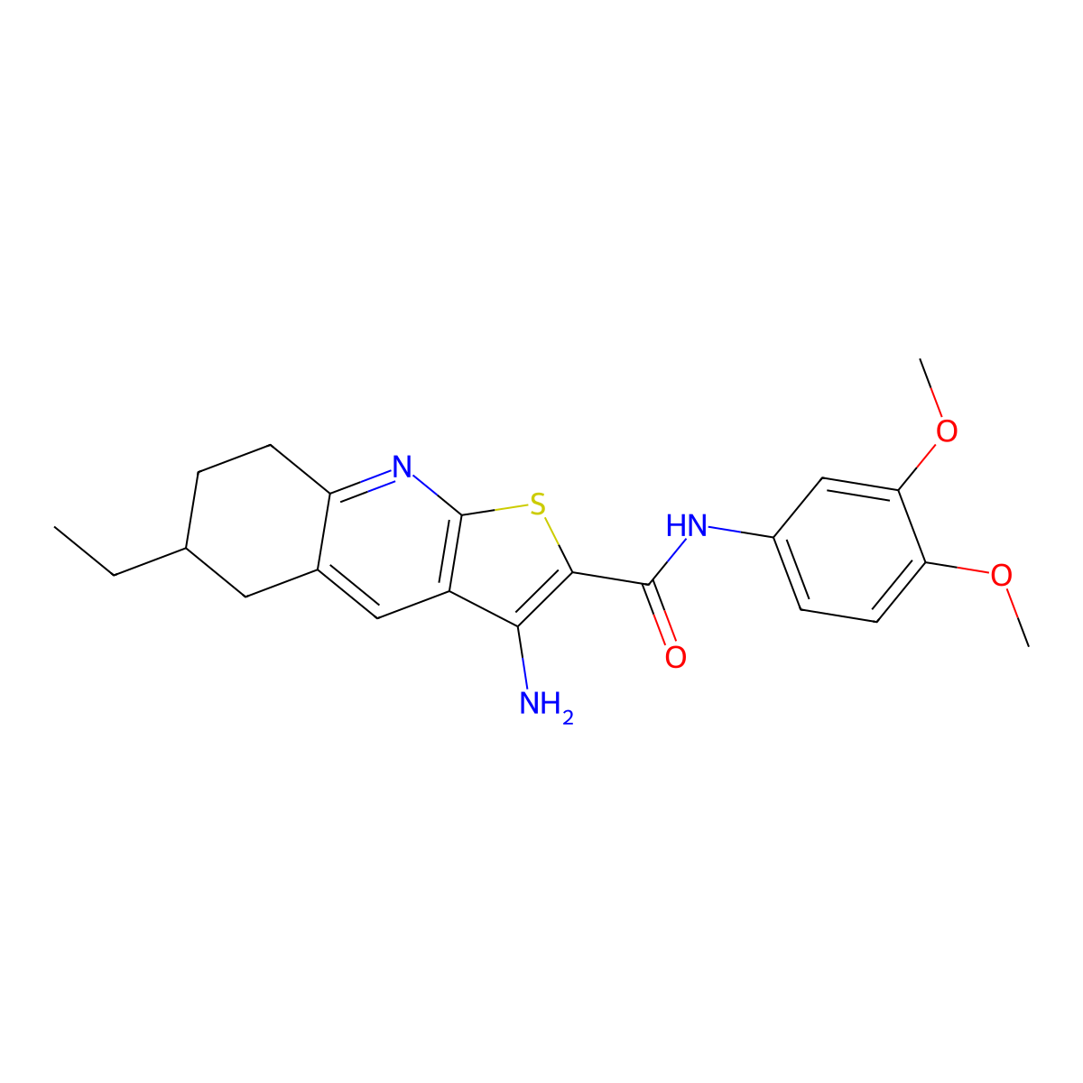 3-amino-N-(3,4-dimethoxyphenyl)-6-ethyl-5,6,7,8-tetrahydrothieno[2,3-b]quinoline-2-carboxamide molecular structure, CAS 445269-07-8